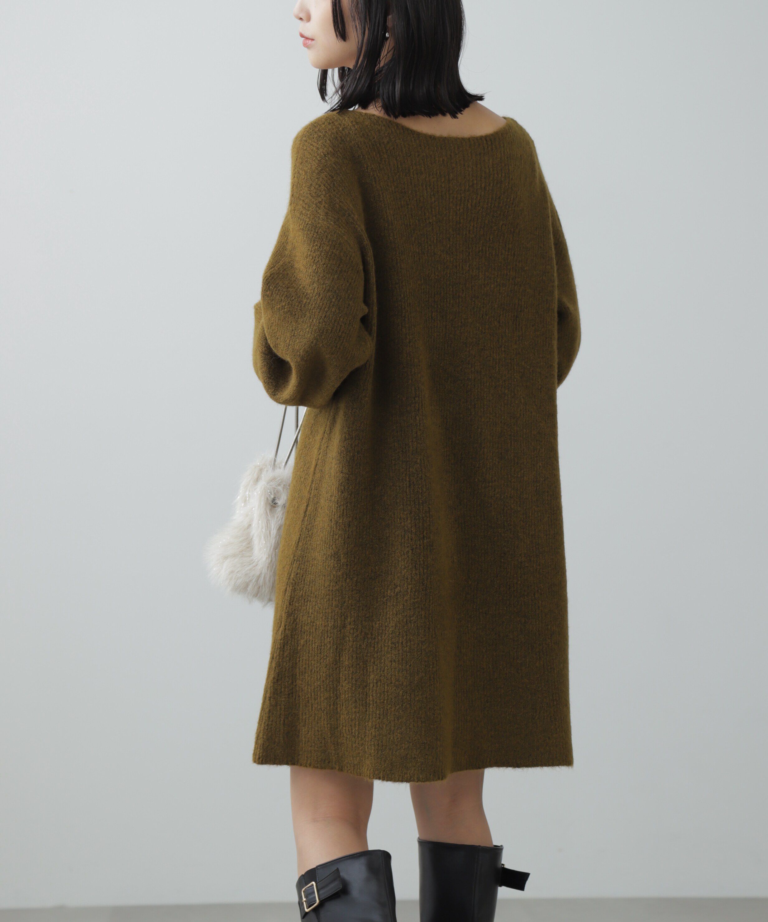  「ボートネック畦ニットミニワンピース」|ワンピース|