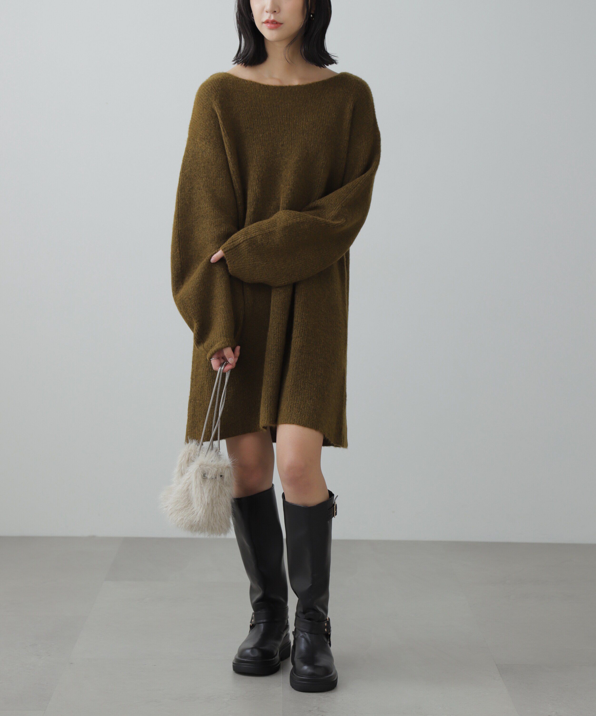  「ボートネック畦ニットミニワンピース」|ワンピース|