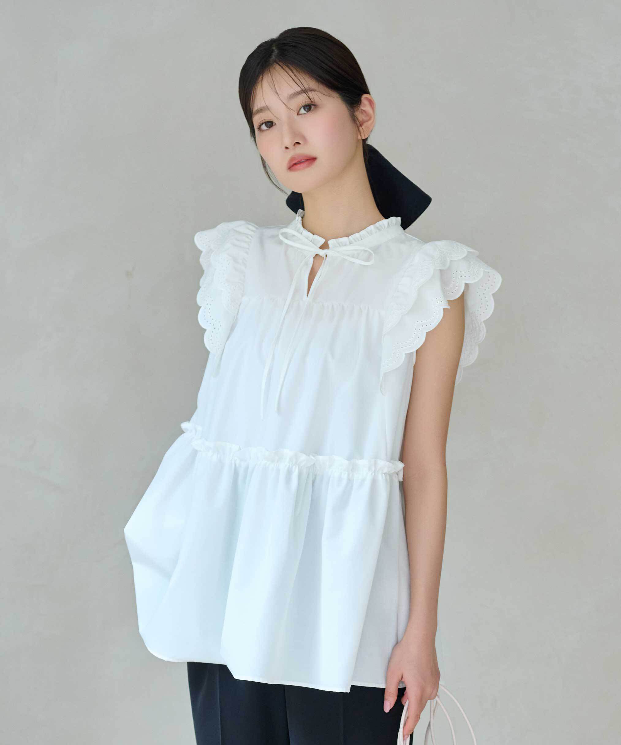  「カットワークティアードチュニック」|シャツ・ブラウス|ホワイト