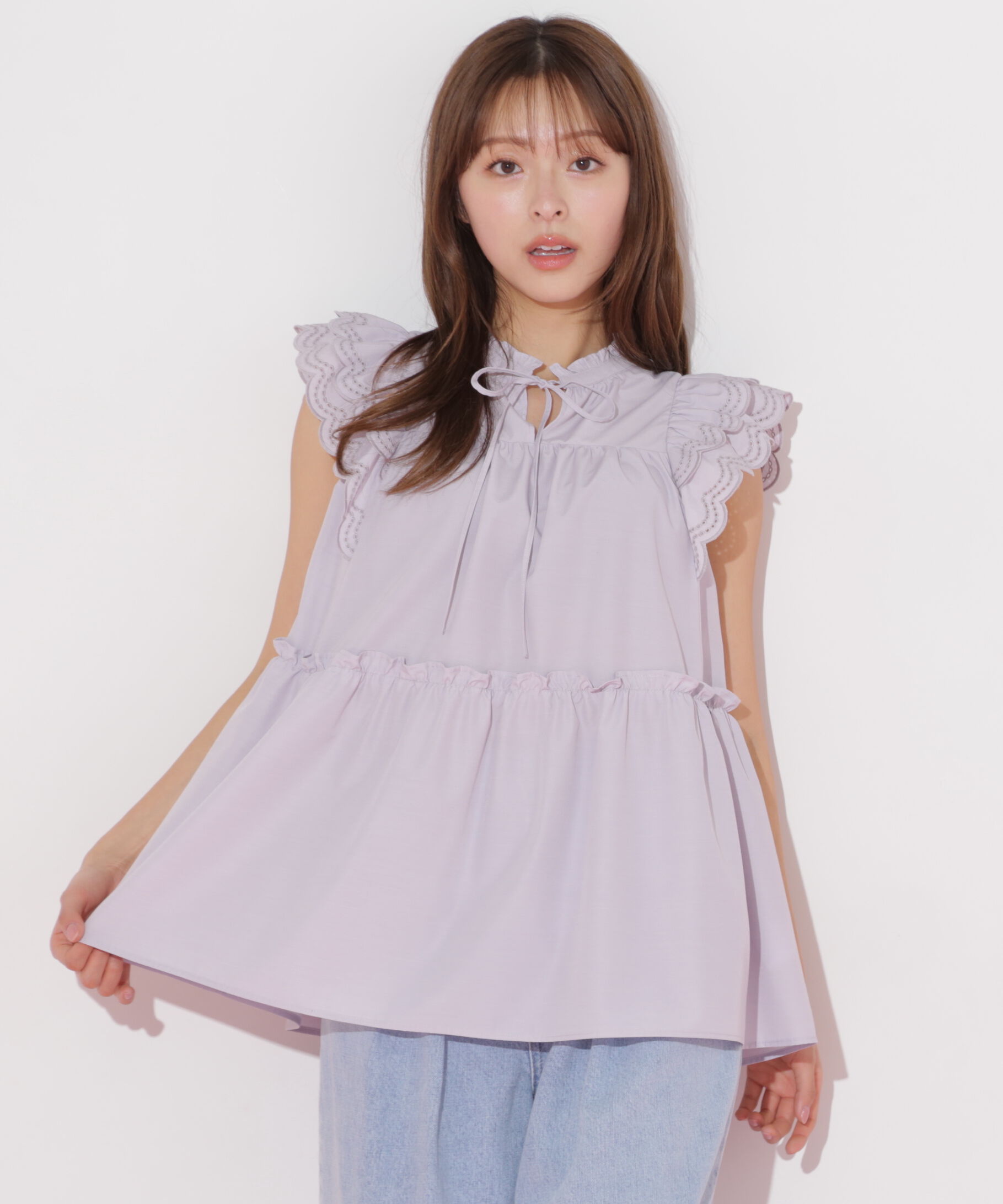  「カットワークティアードチュニック」|シャツ・ブラウス|ラベンダー