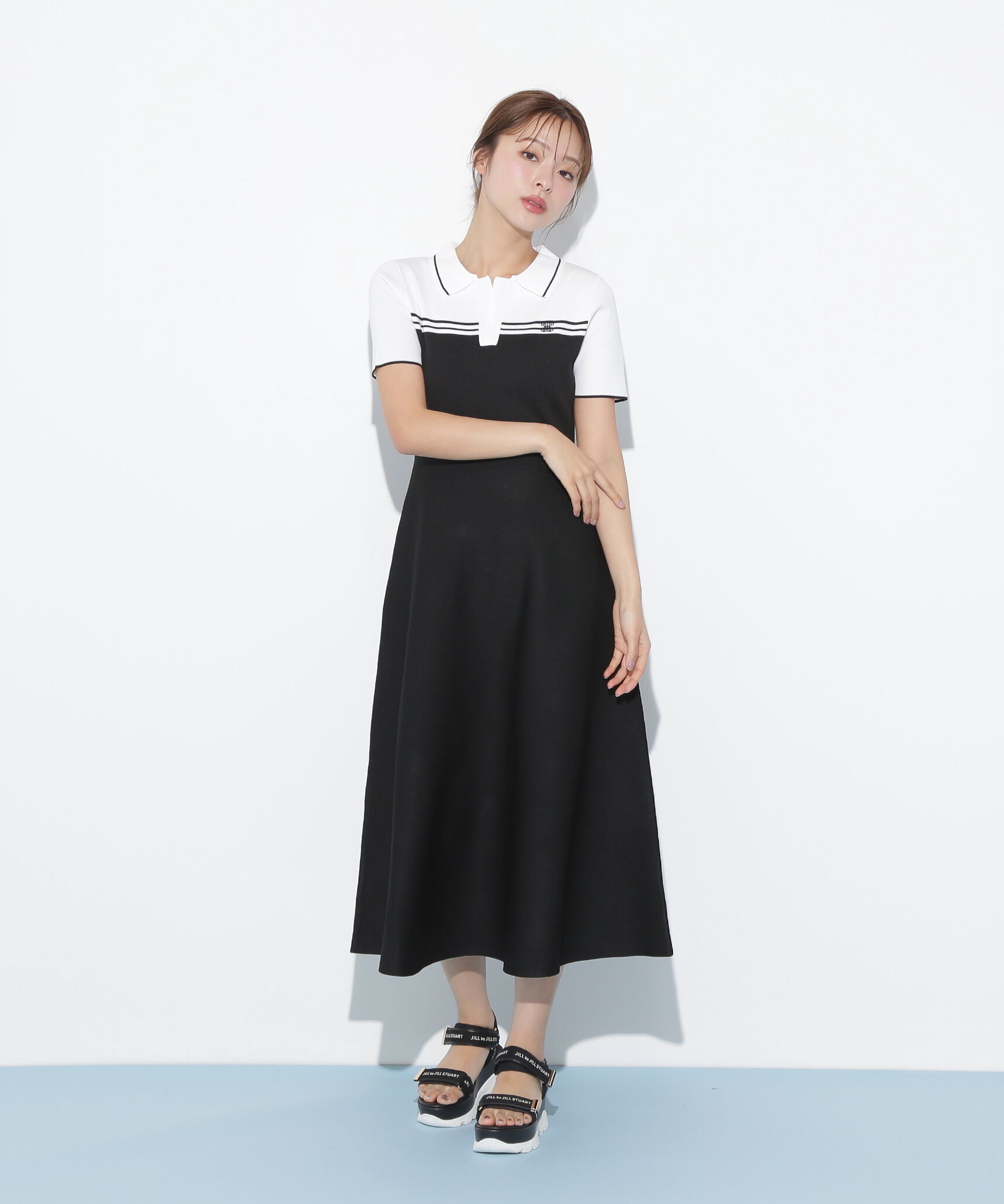  「配色切り替えポロシャツワンピース」|ワンピース|