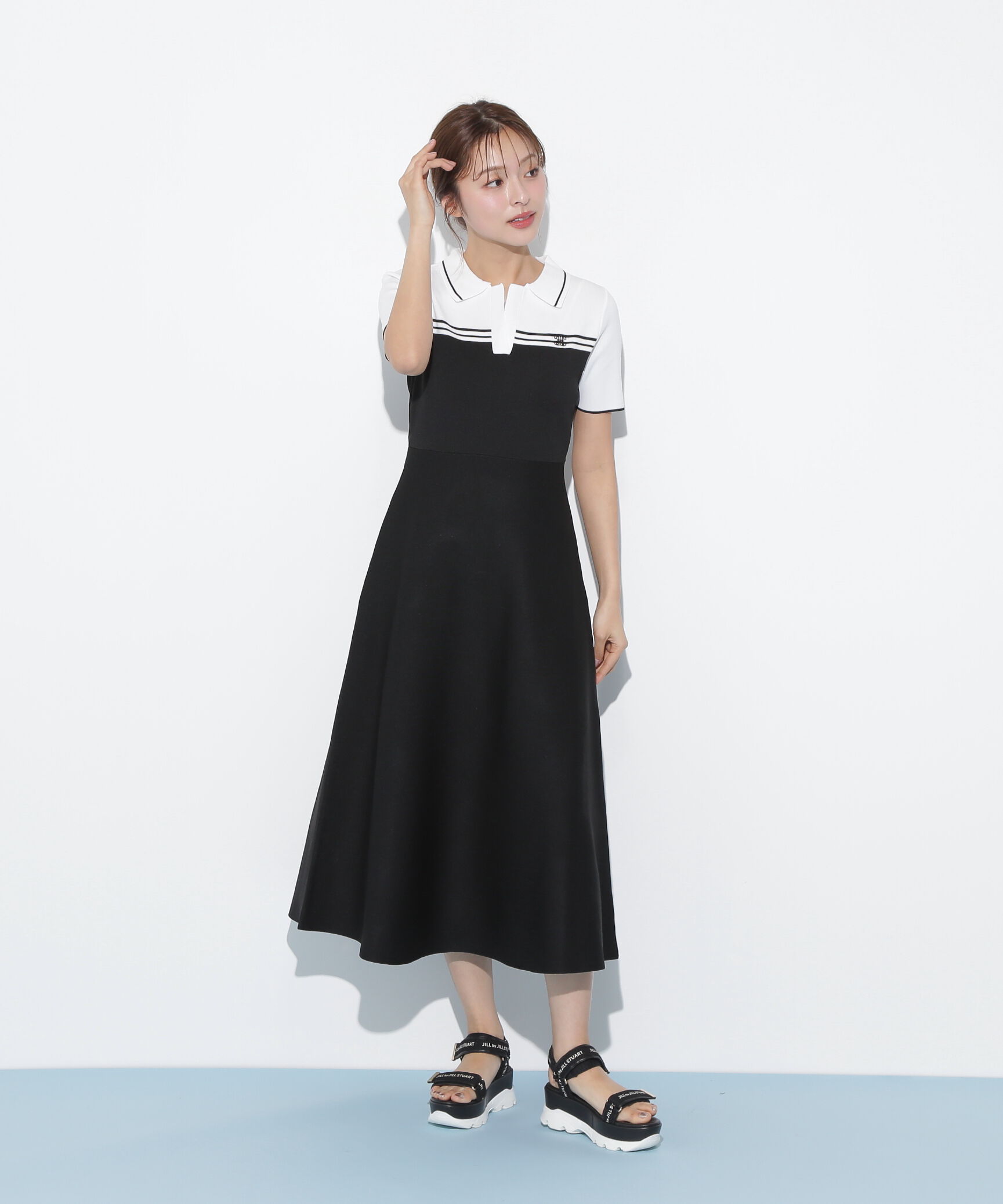  「配色切り替えポロシャツワンピース」|ワンピース|