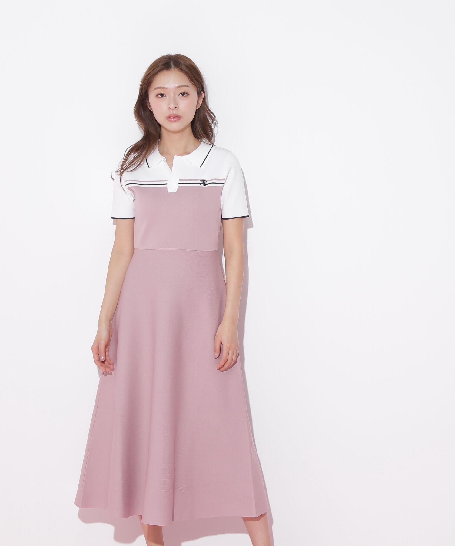  「配色切り替えポロシャツワンピース」|ワンピース|