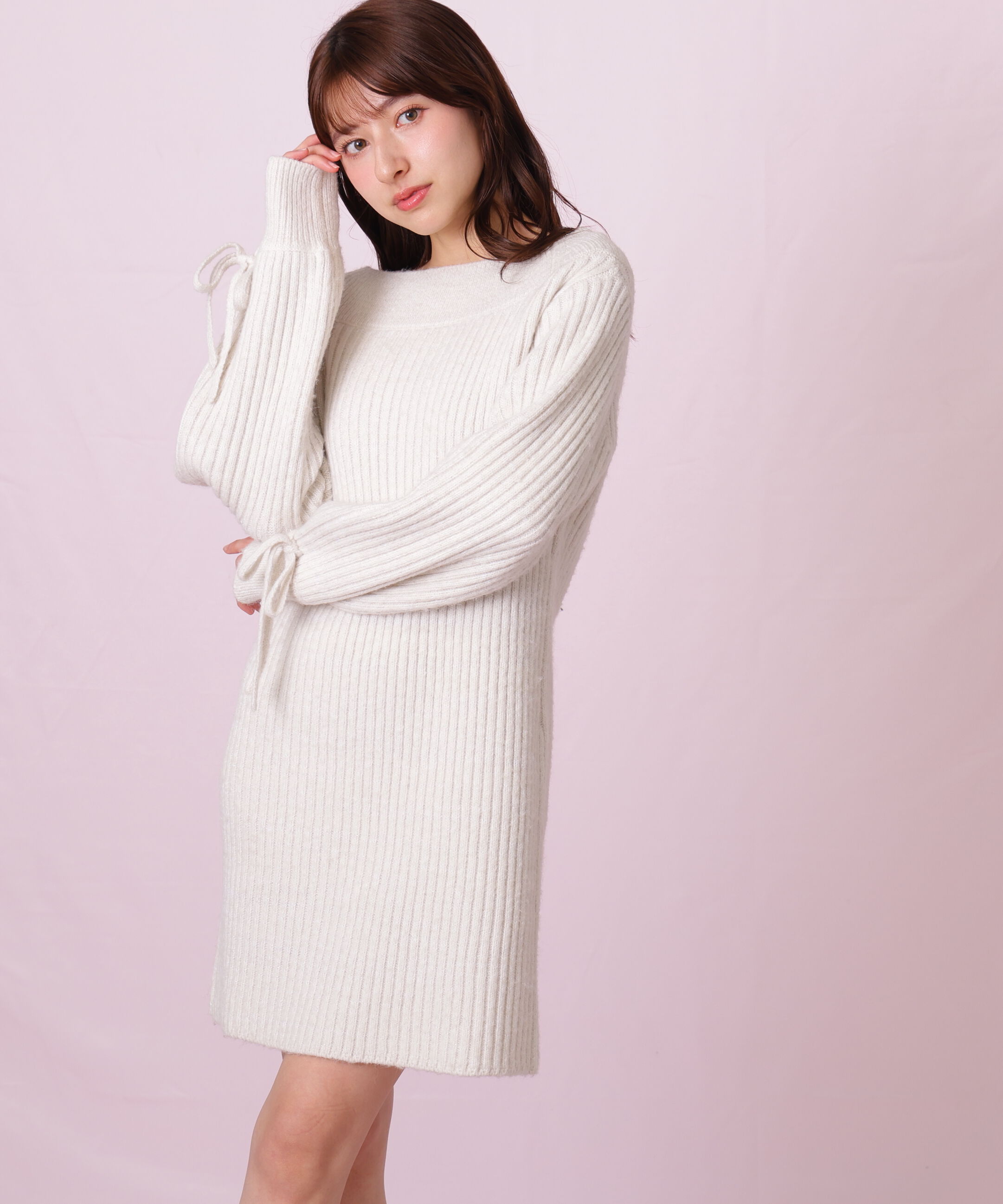  「袖リボンニットワンピース」|ワンピース|