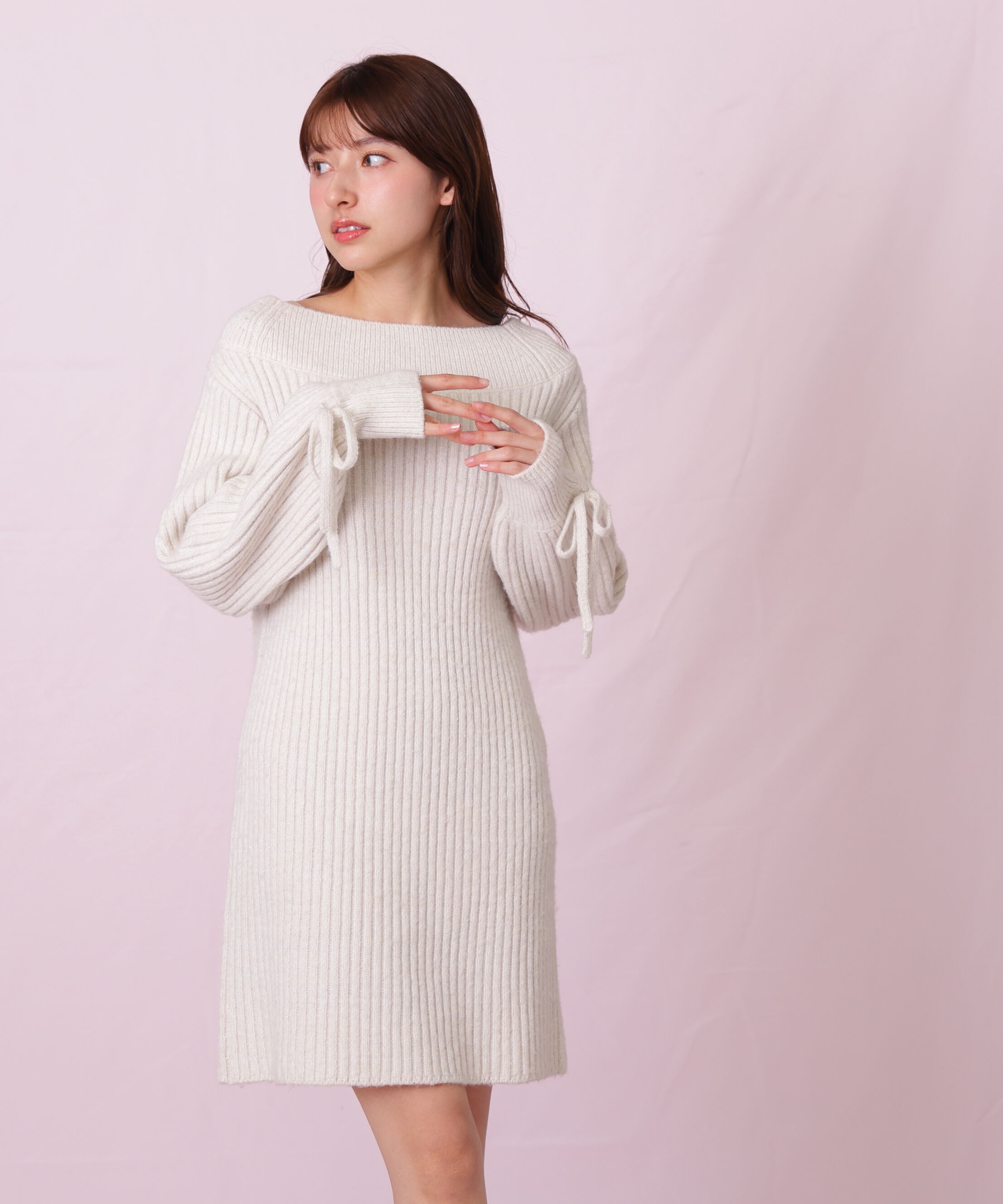  「袖リボンニットワンピース」|ワンピース|