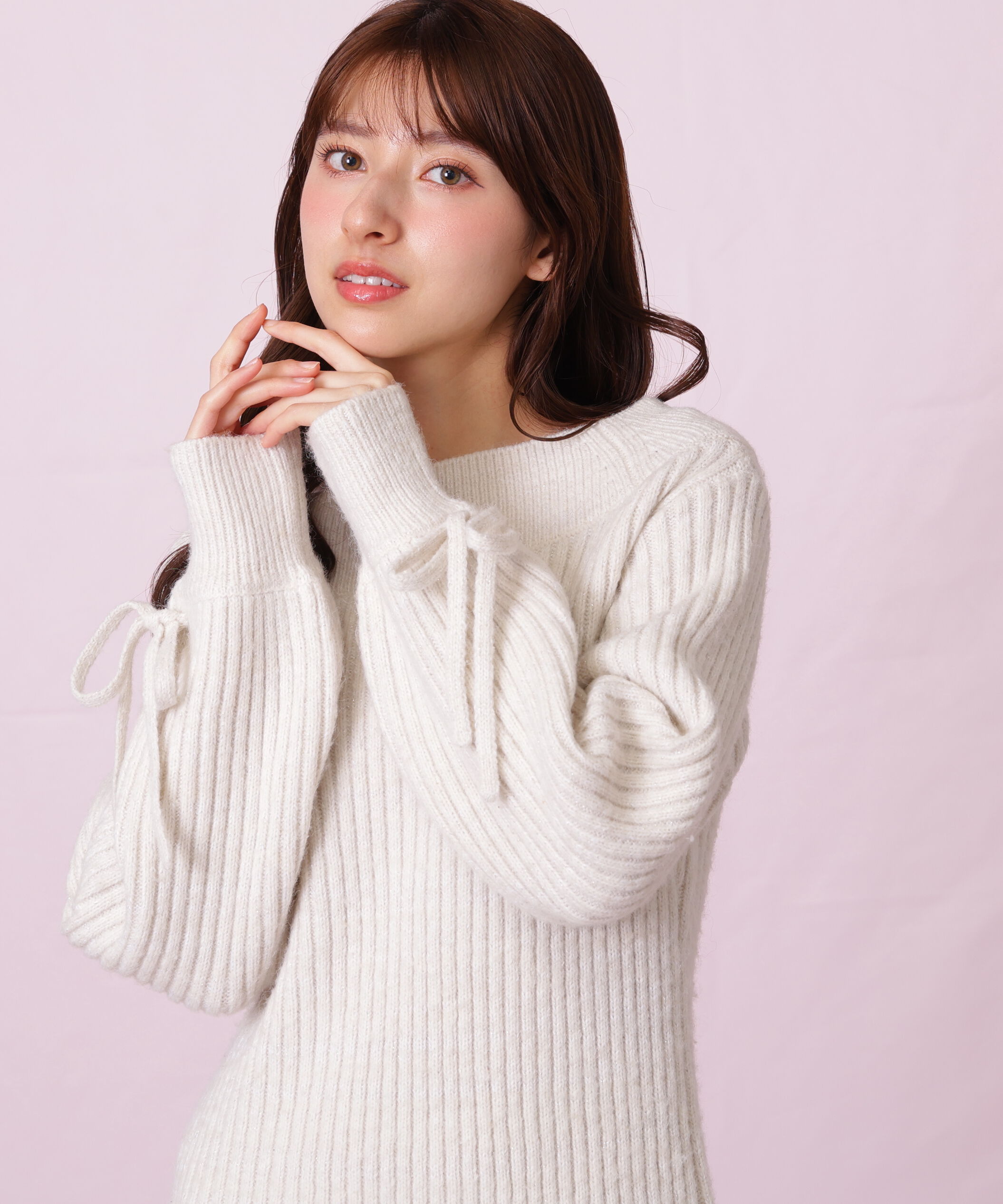  「袖リボンニットワンピース」|ワンピース|