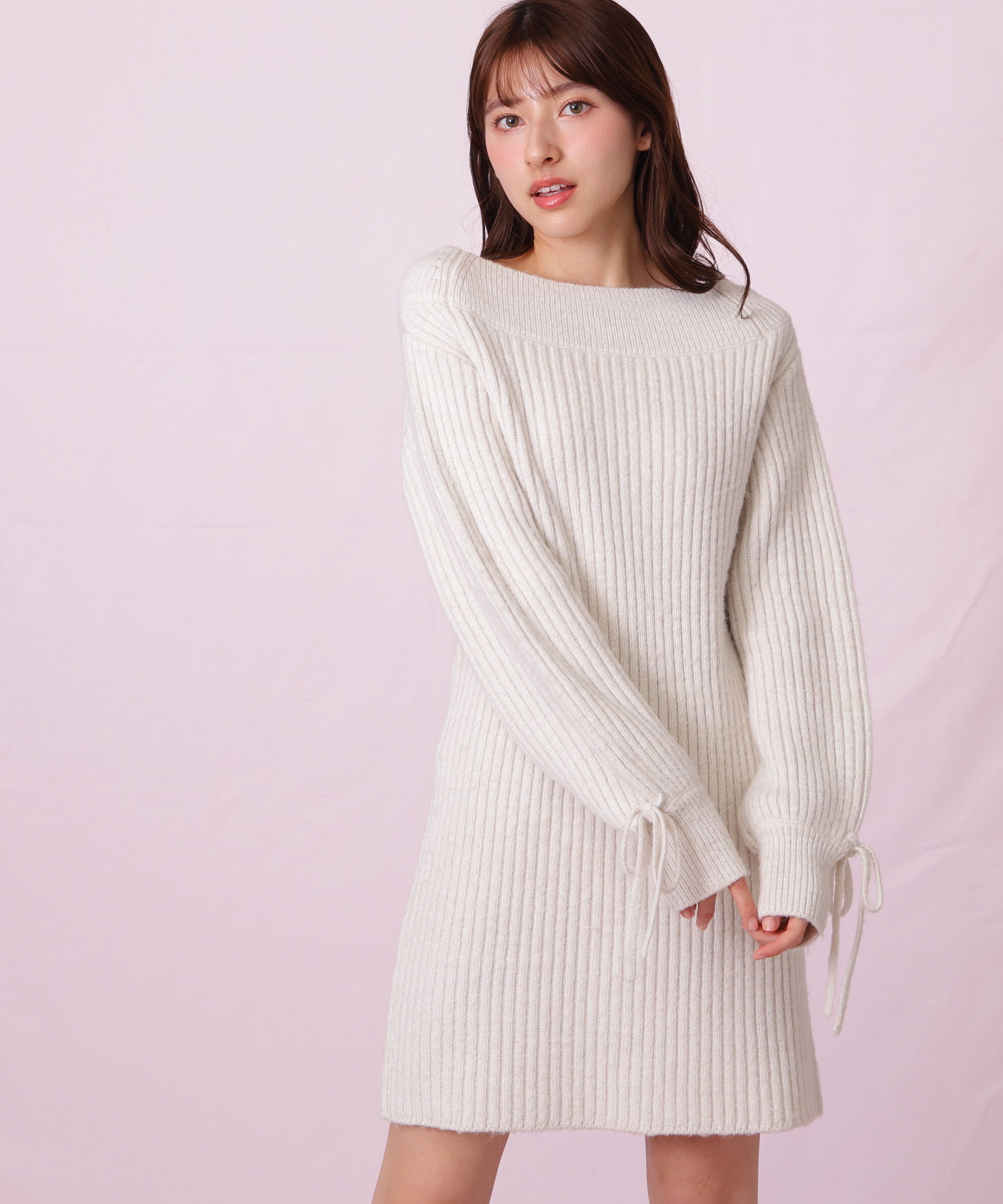  「袖リボンニットワンピース」|ワンピース|