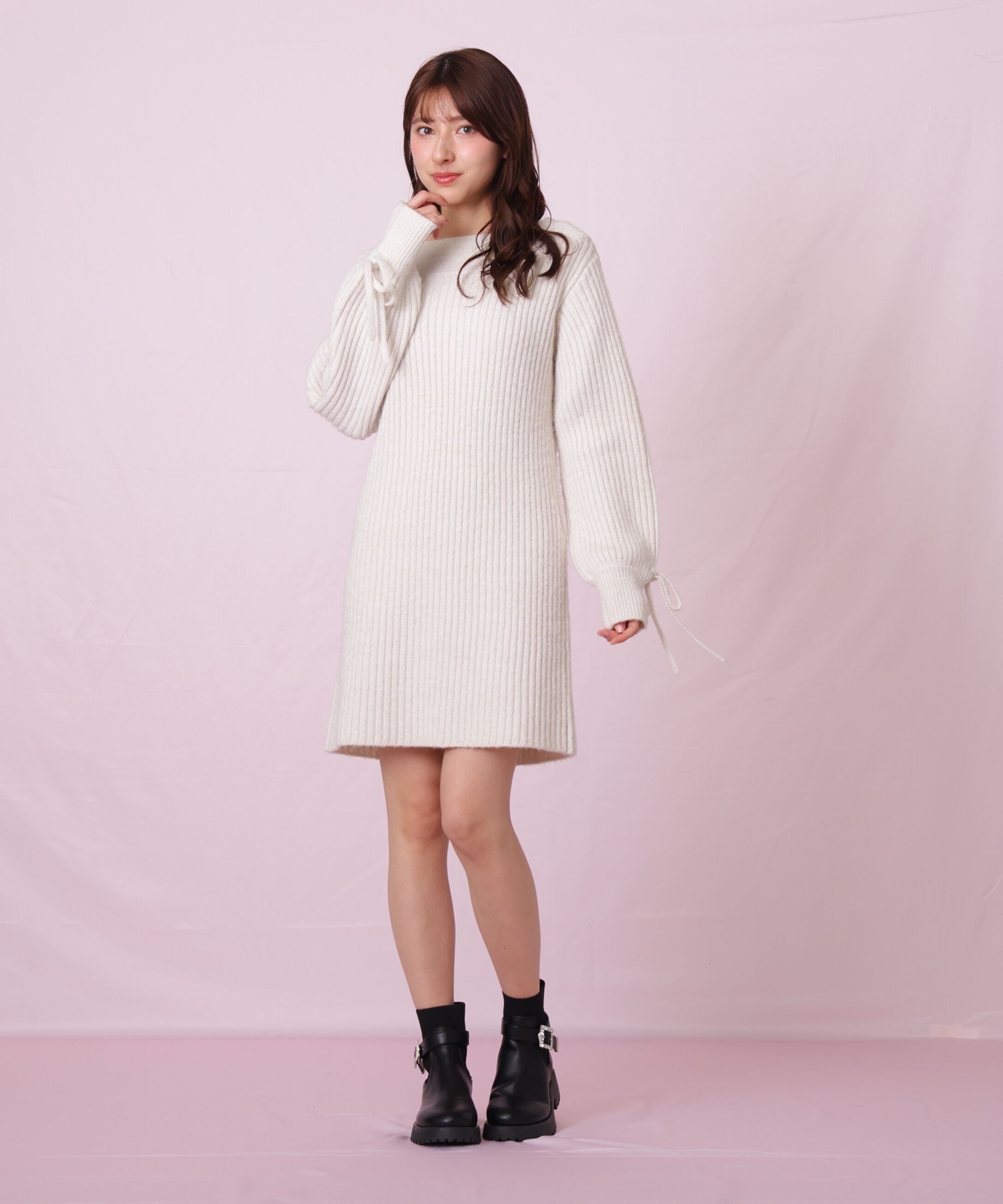  「袖リボンニットワンピース」|ワンピース|