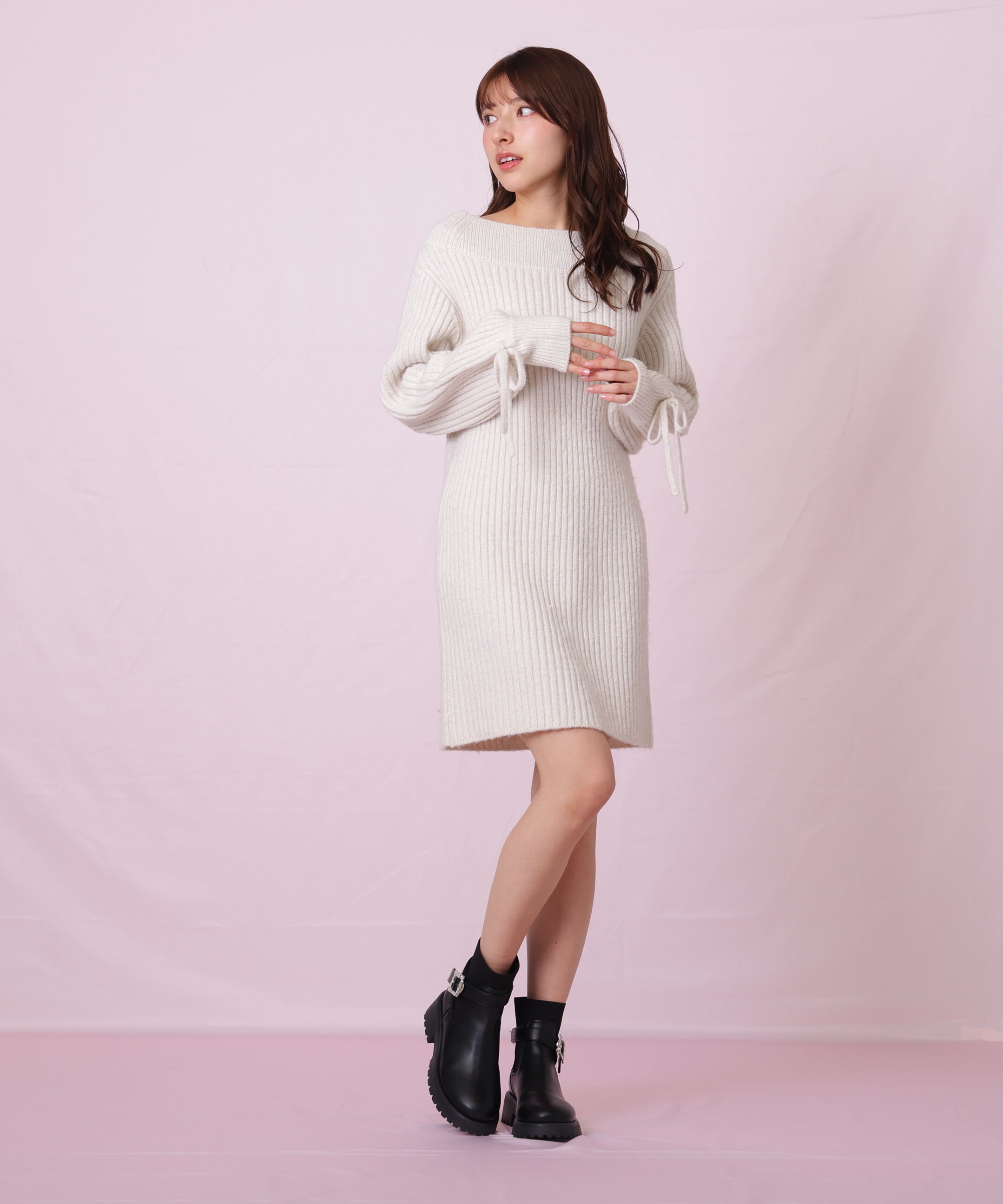  「袖リボンニットワンピース」|ワンピース|