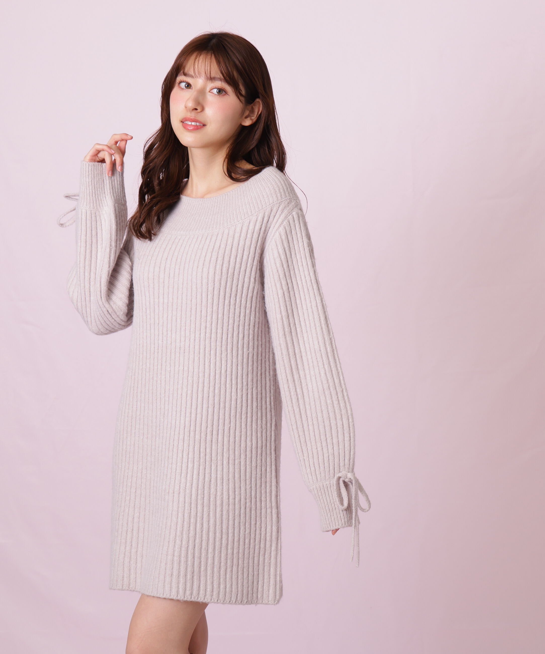  「袖リボンニットワンピース」|ワンピース|
