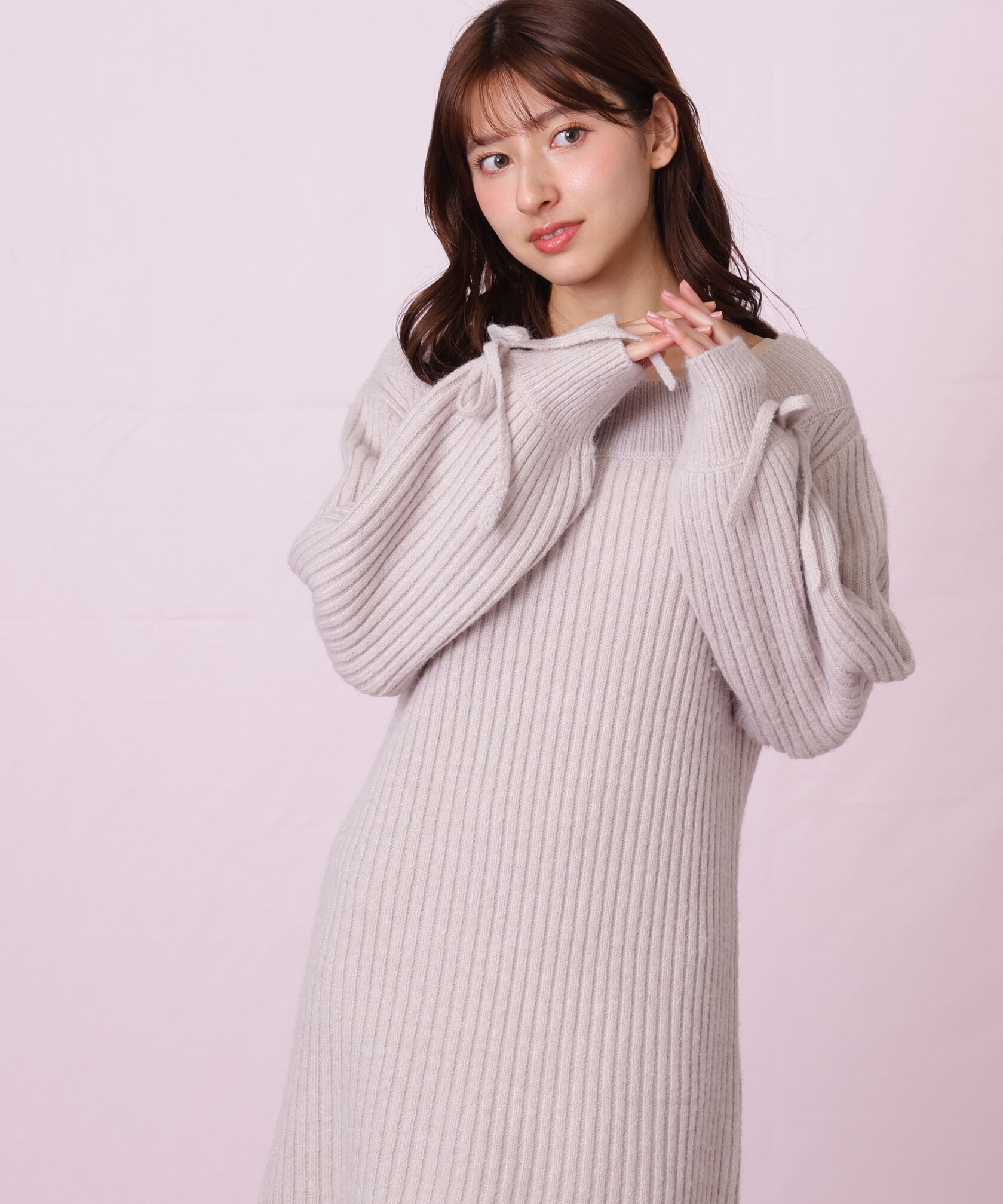  「袖リボンニットワンピース」|ワンピース|