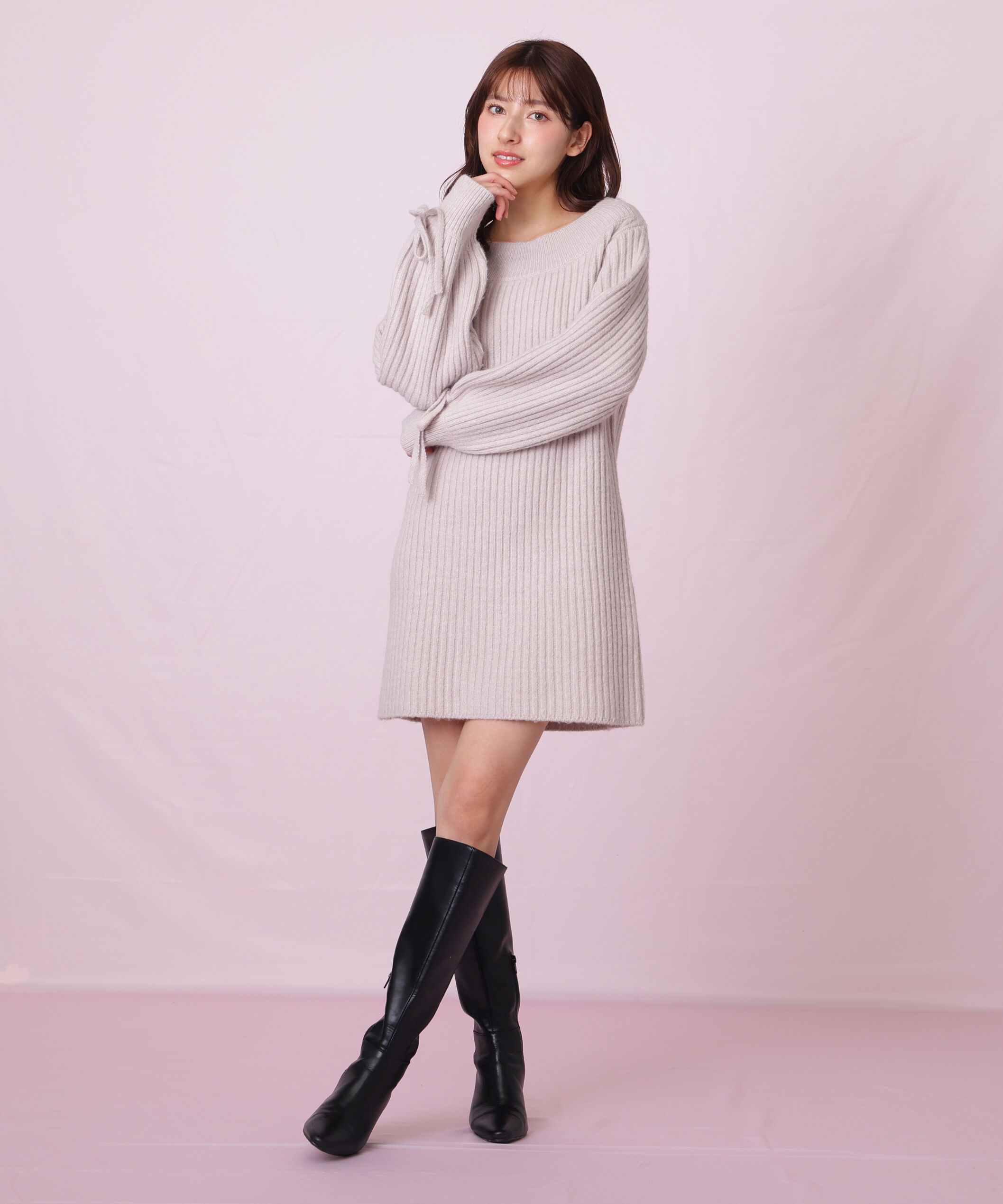  「袖リボンニットワンピース」|ワンピース|