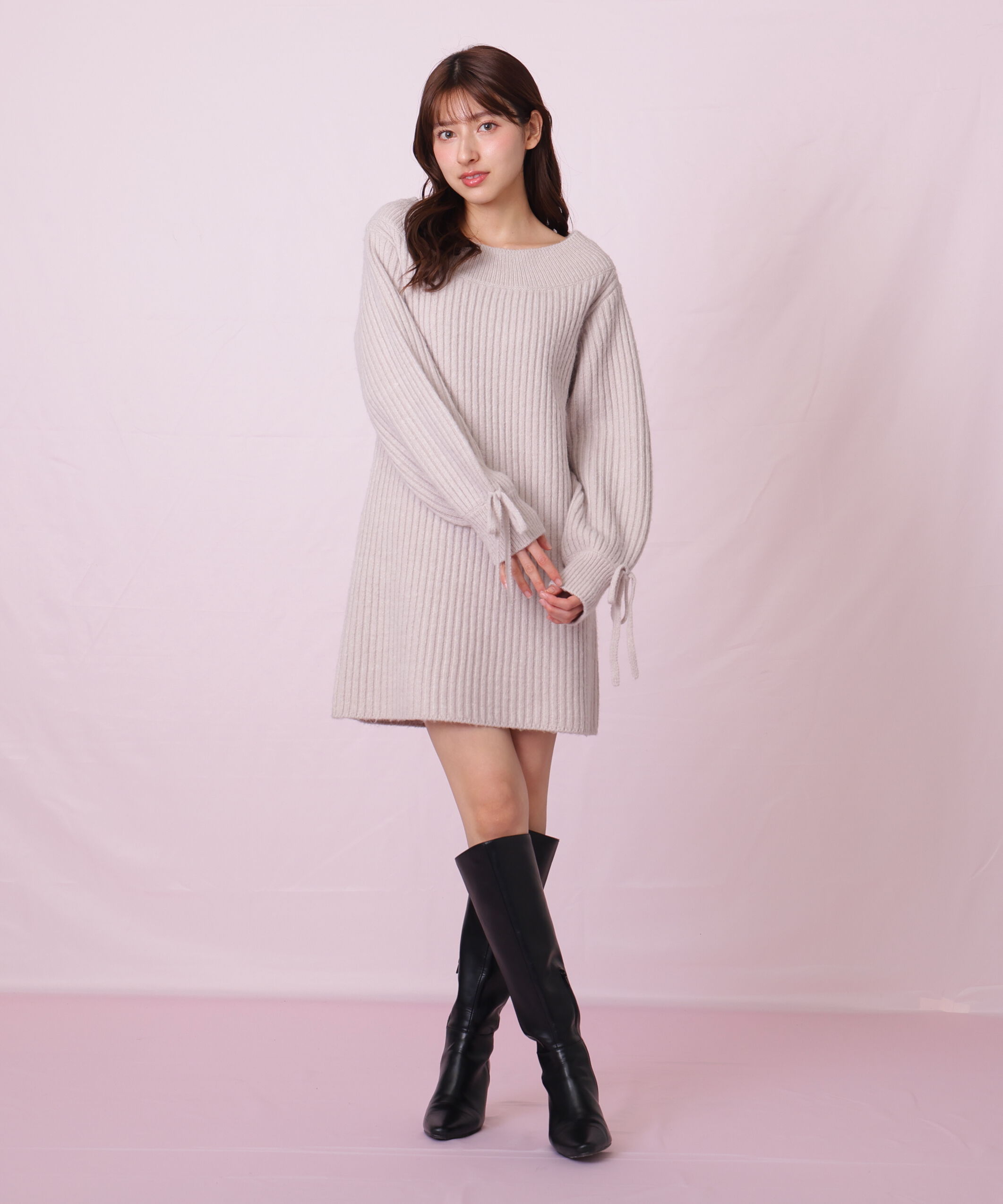  「袖リボンニットワンピース」|ワンピース|