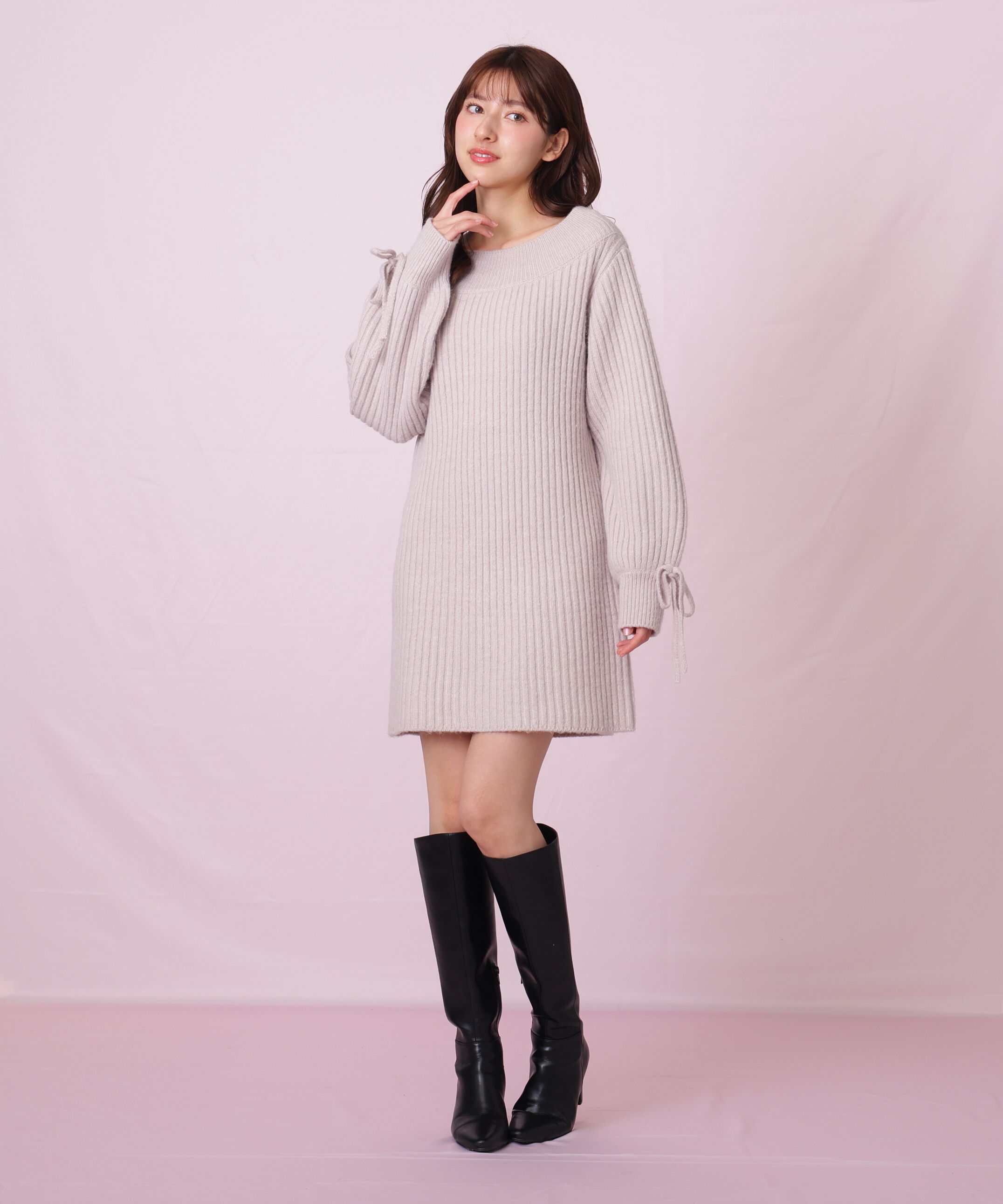  「袖リボンニットワンピース」|ワンピース|