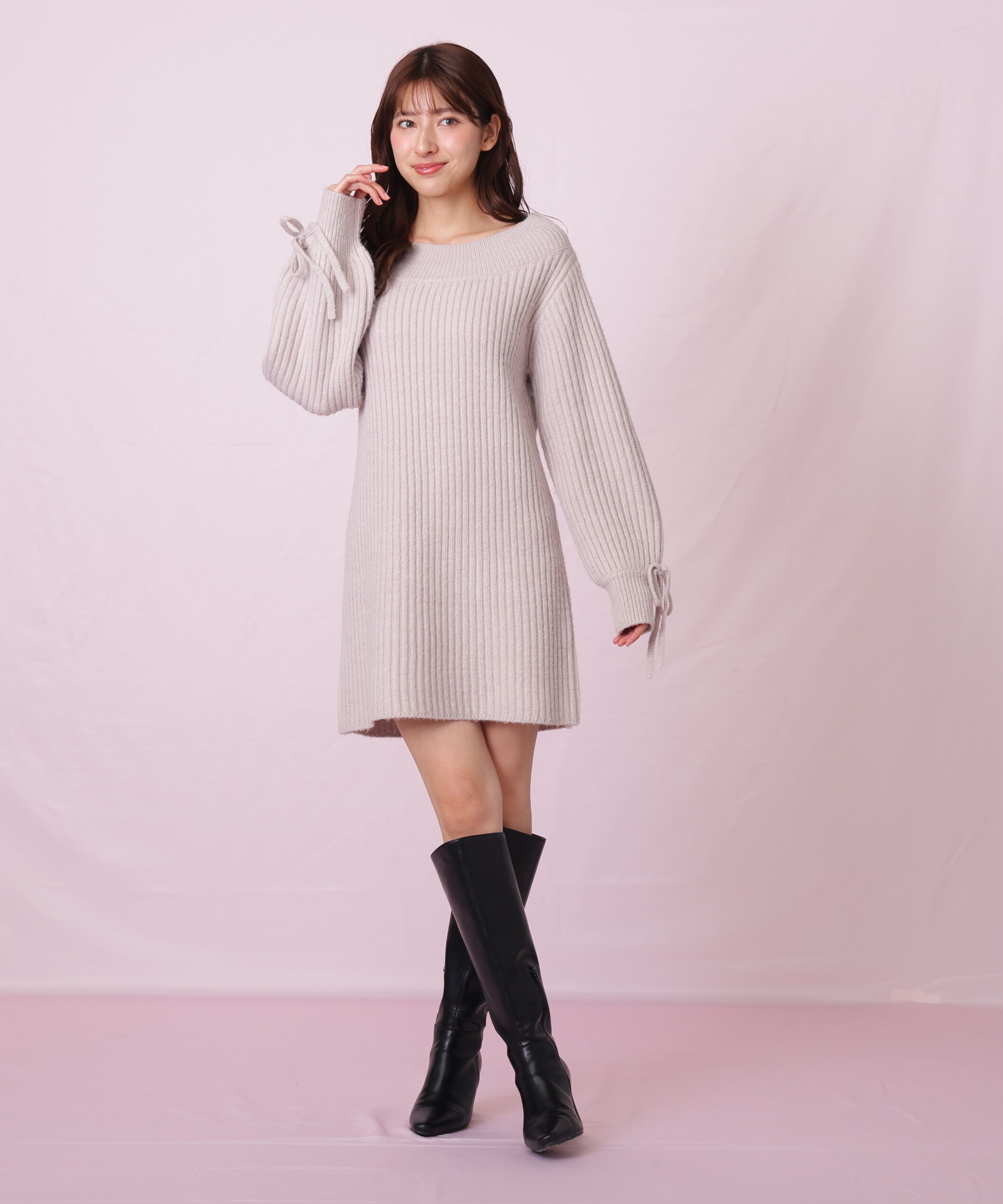  「袖リボンニットワンピース」|ワンピース|