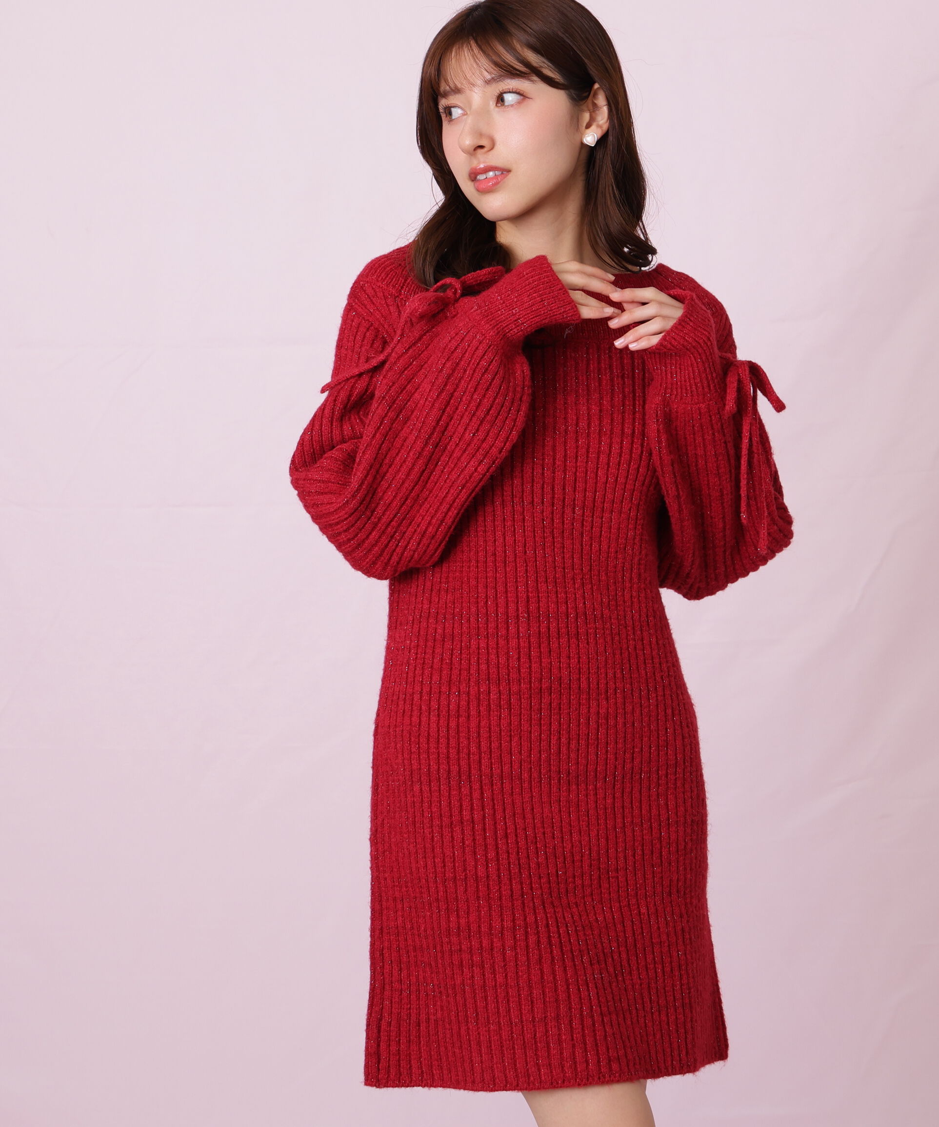  「袖リボンニットワンピース」|ワンピース|