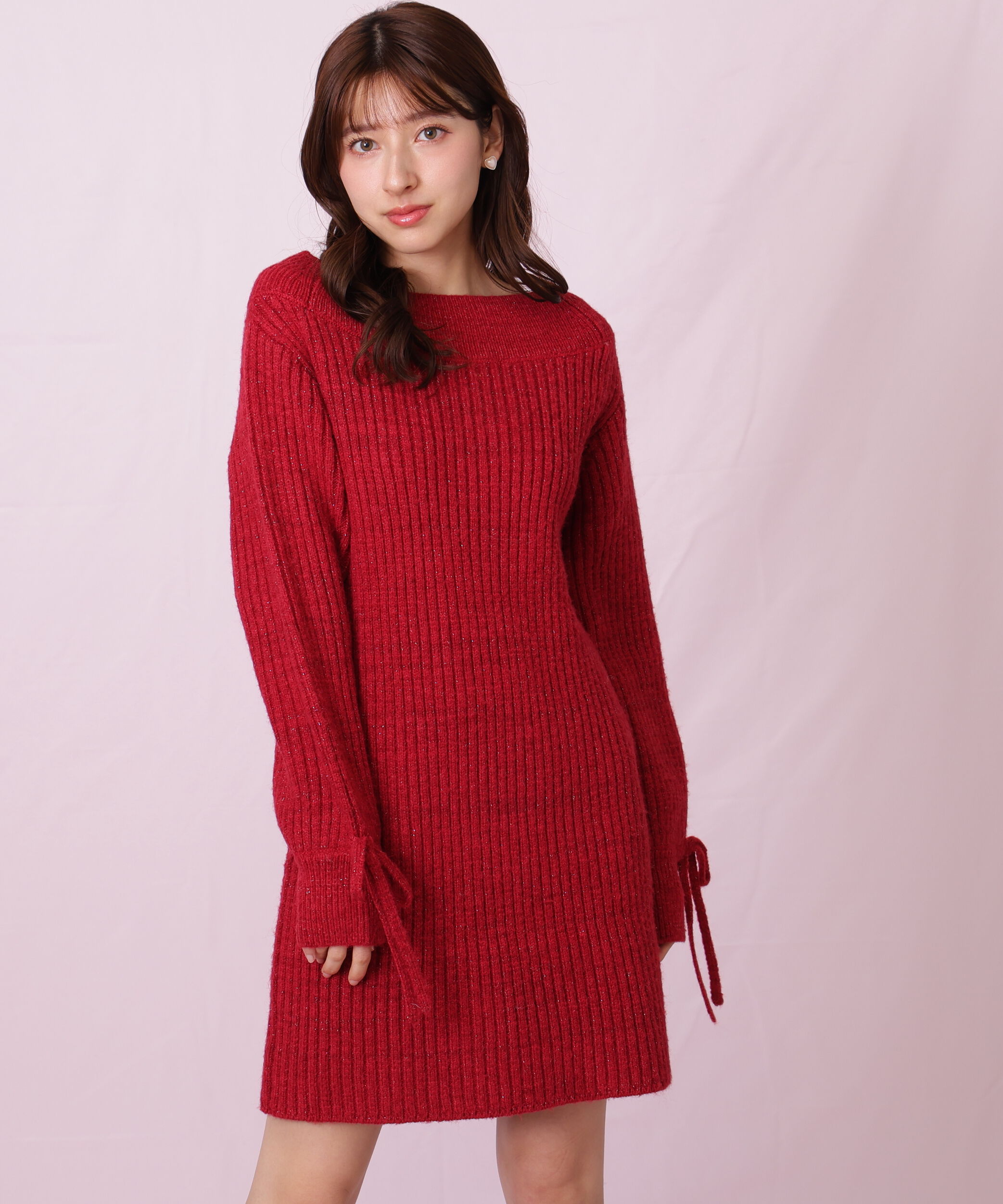  「袖リボンニットワンピース」|ワンピース|