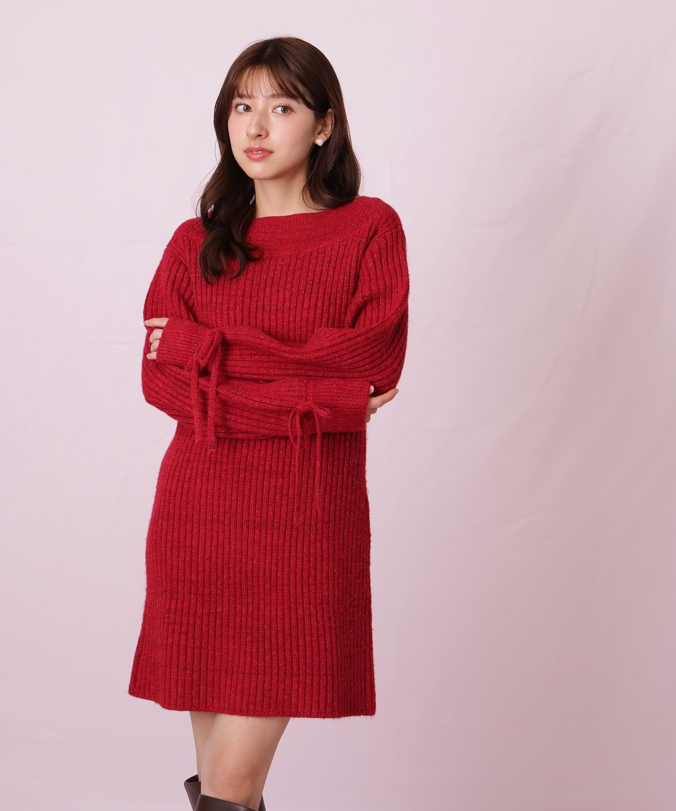  「袖リボンニットワンピース」|ワンピース|