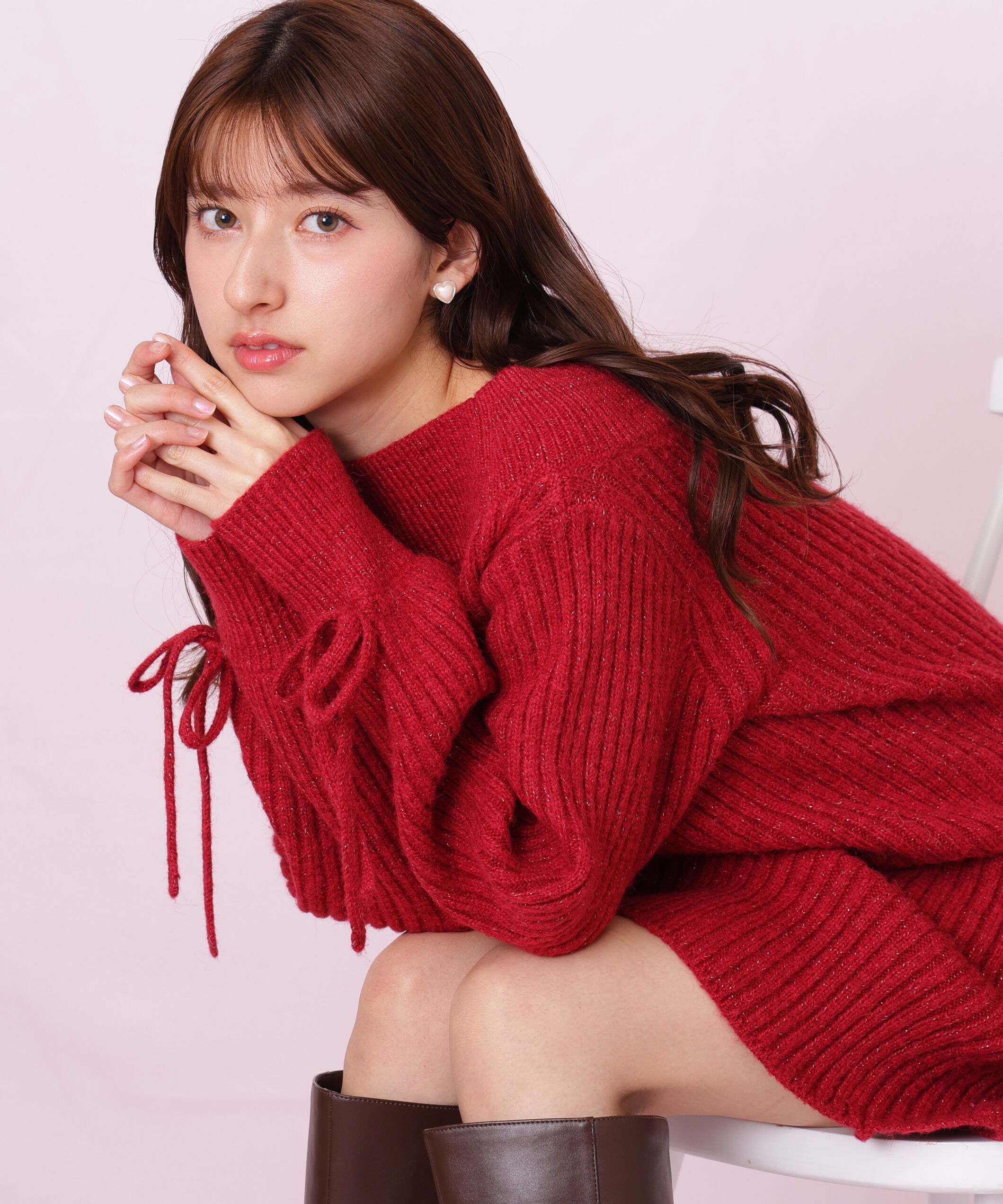  「袖リボンニットワンピース」|ワンピース|