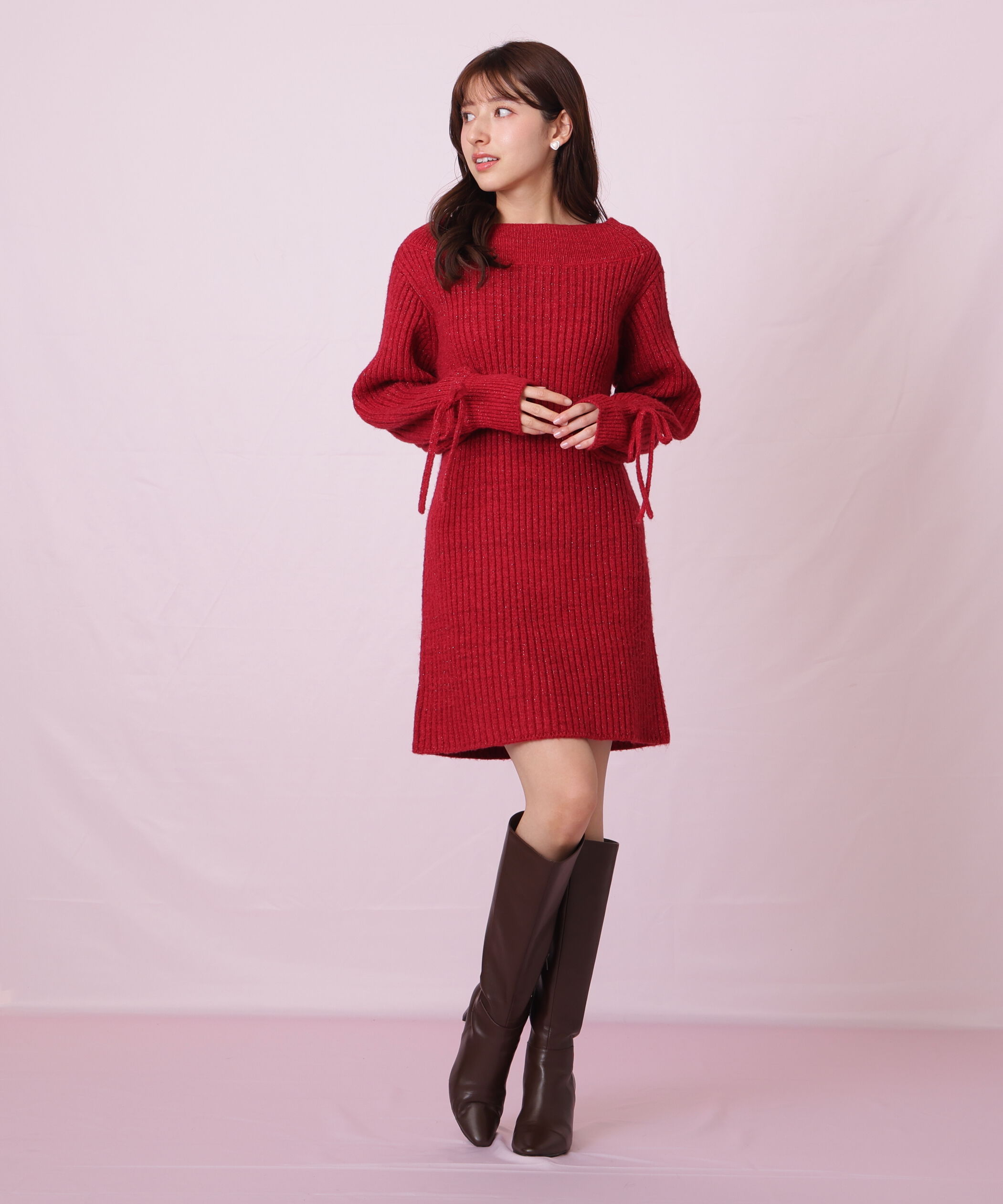  「袖リボンニットワンピース」|ワンピース|