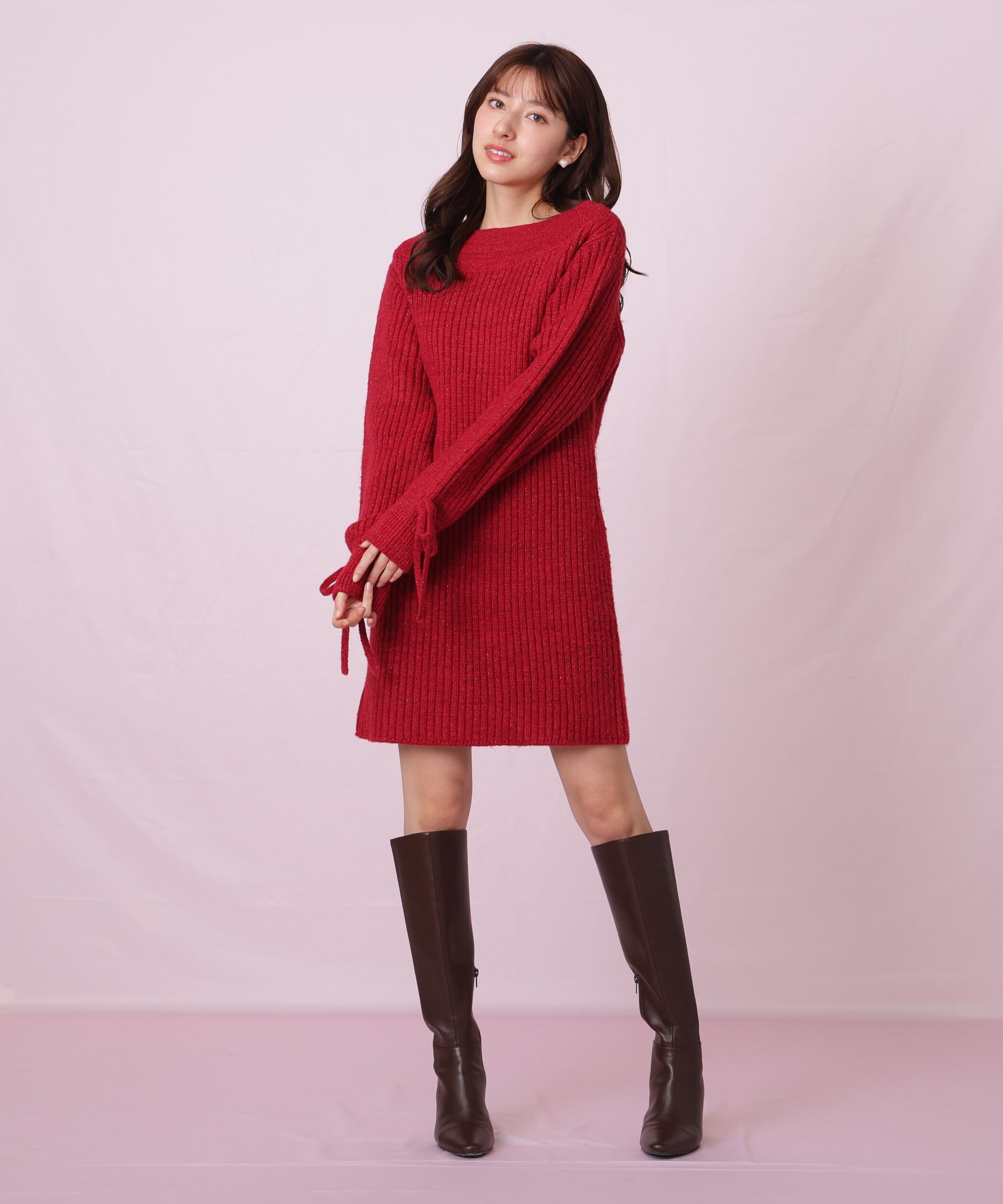  「袖リボンニットワンピース」|ワンピース|