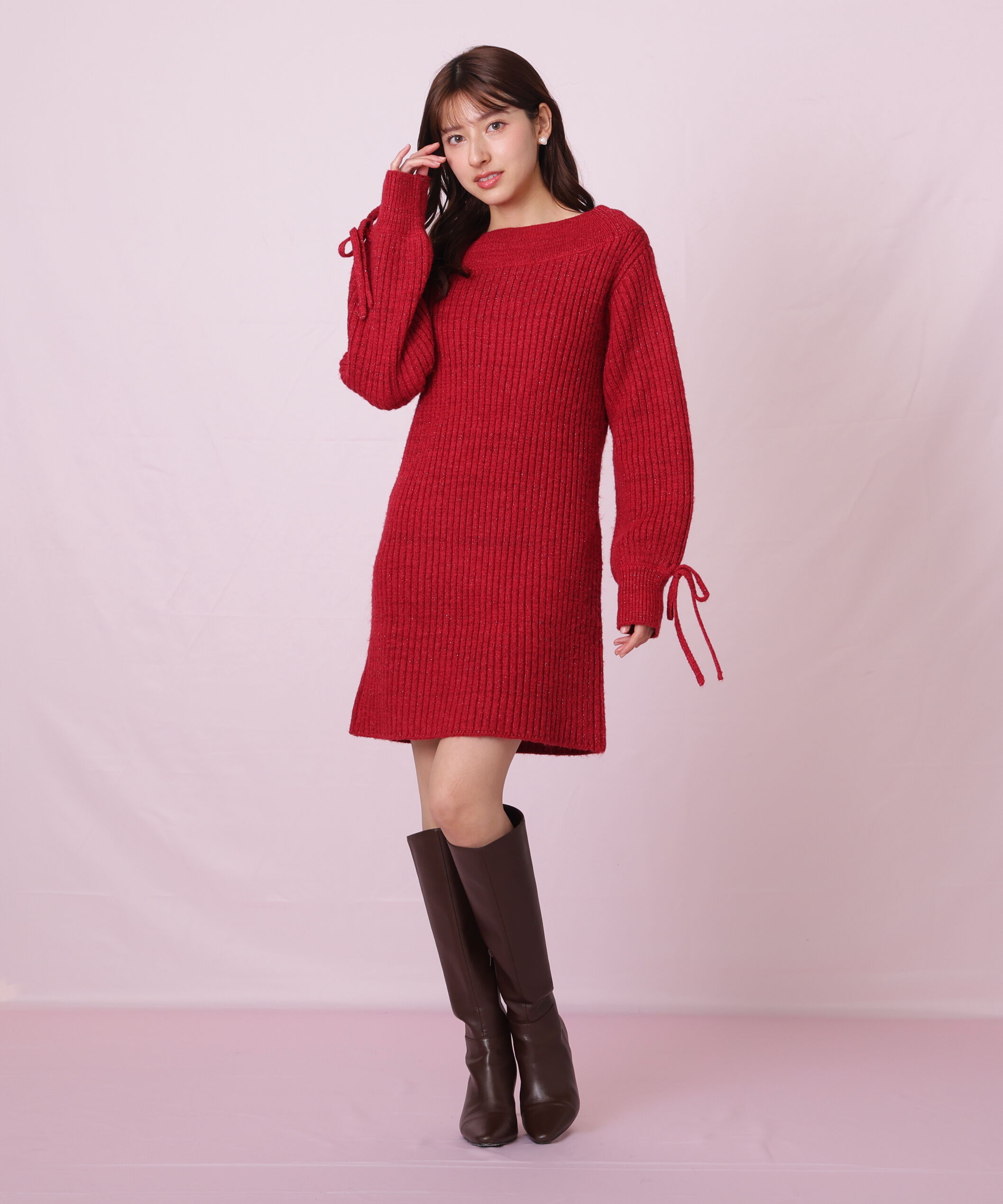  「袖リボンニットワンピース」|ワンピース|