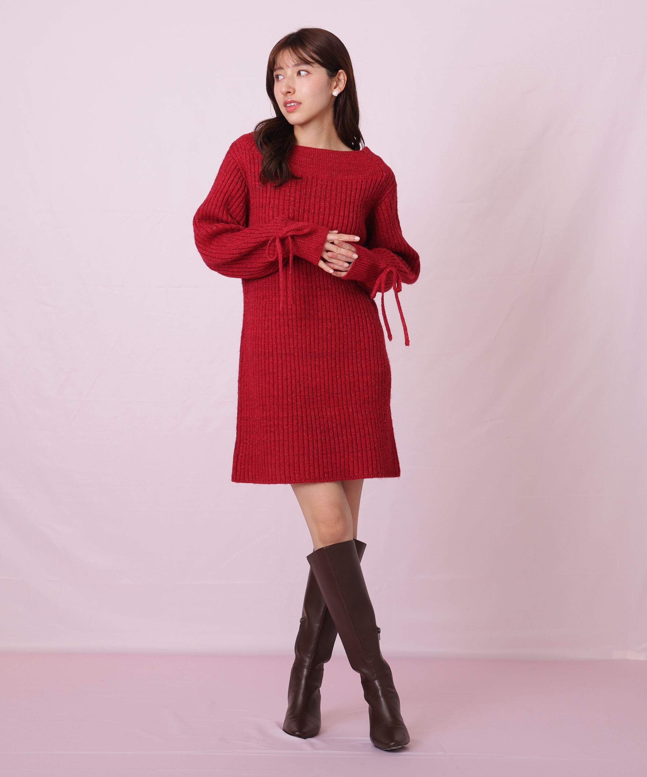  「袖リボンニットワンピース」|ワンピース|