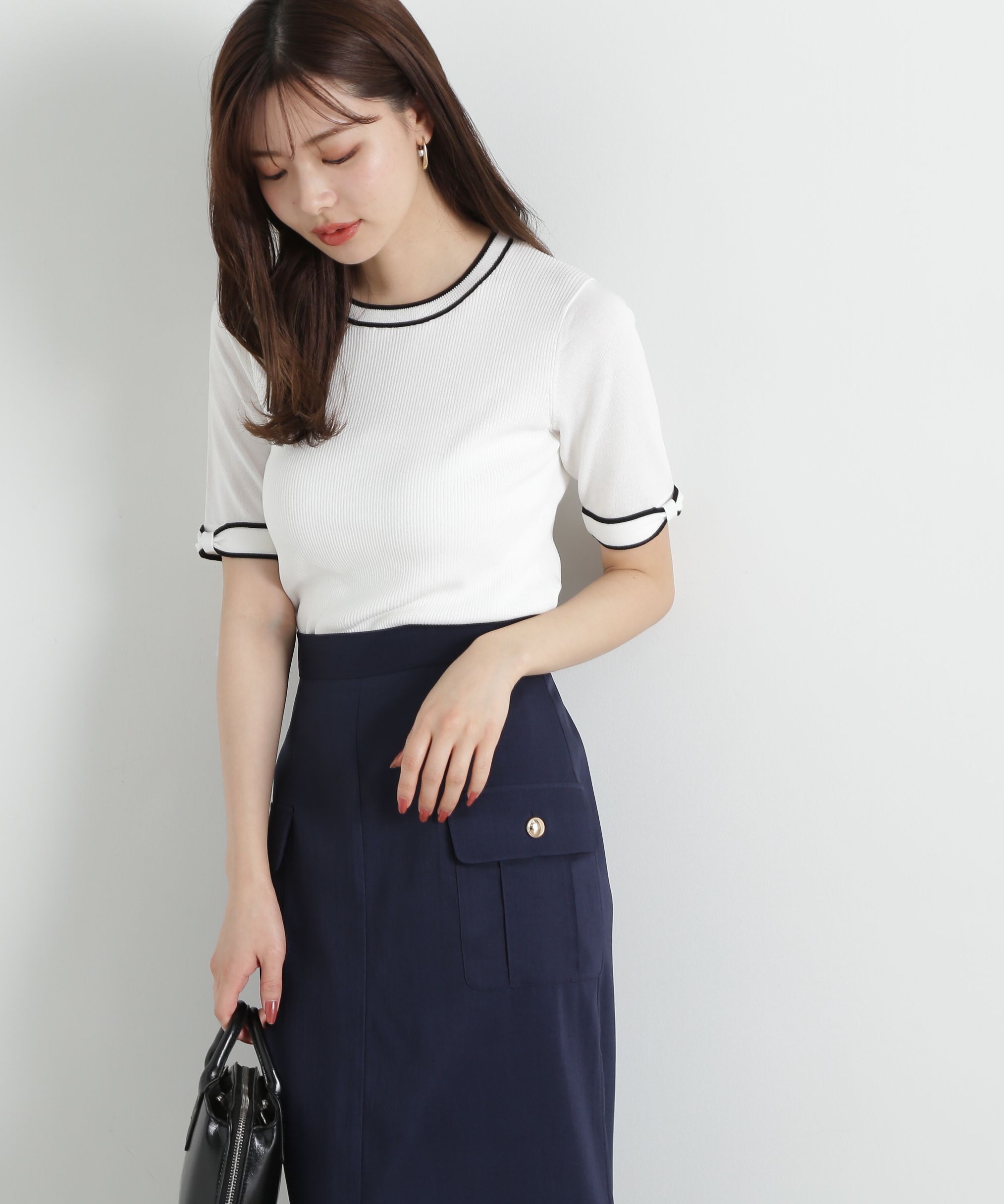 PROPORTION BODY DRESSING「リボンポイントニット」|ニット・セーター|ホワイト&times;ブラ