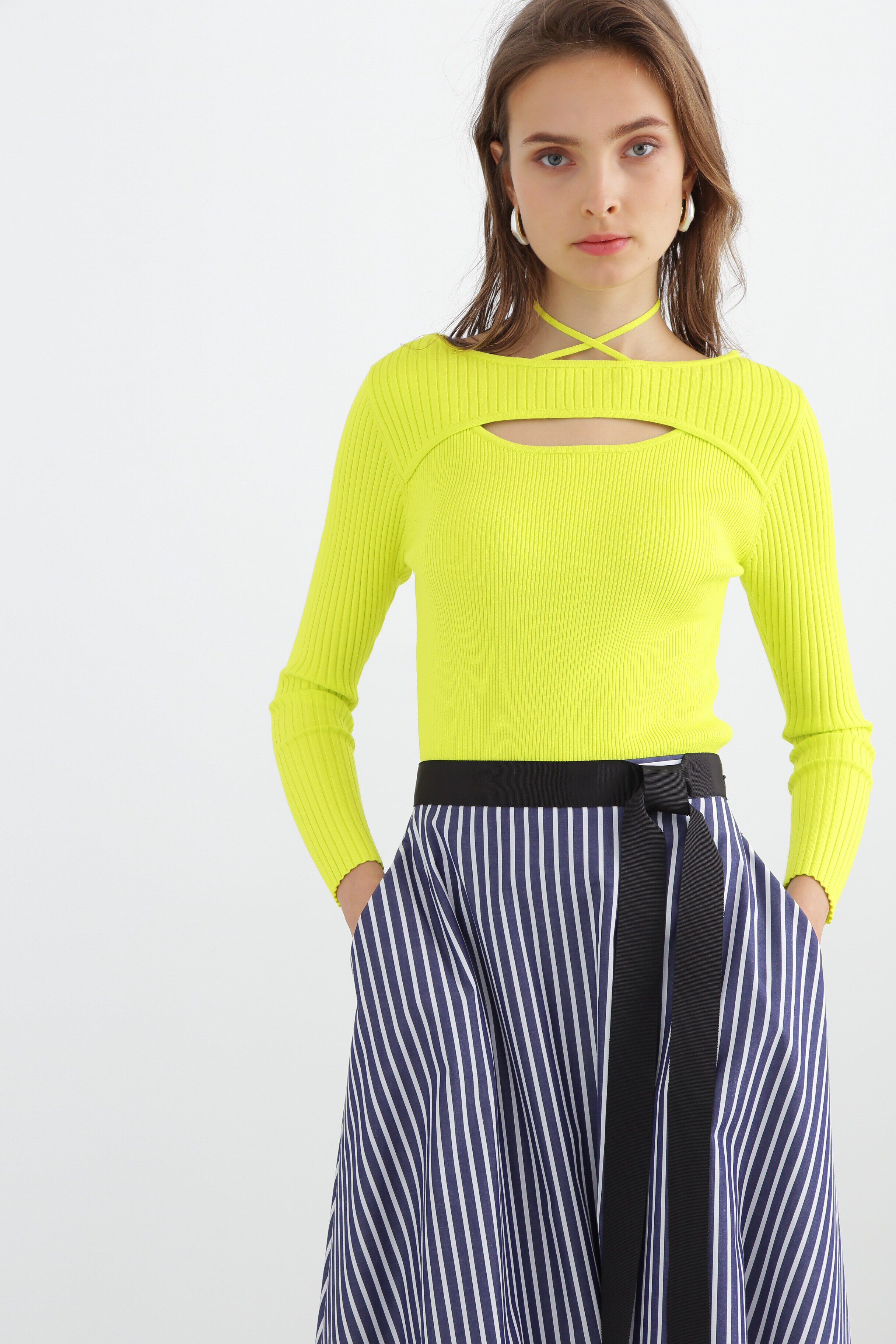  「◆ミックスリブカットアウトプルオーバー」|ニット・セーター|イエロー