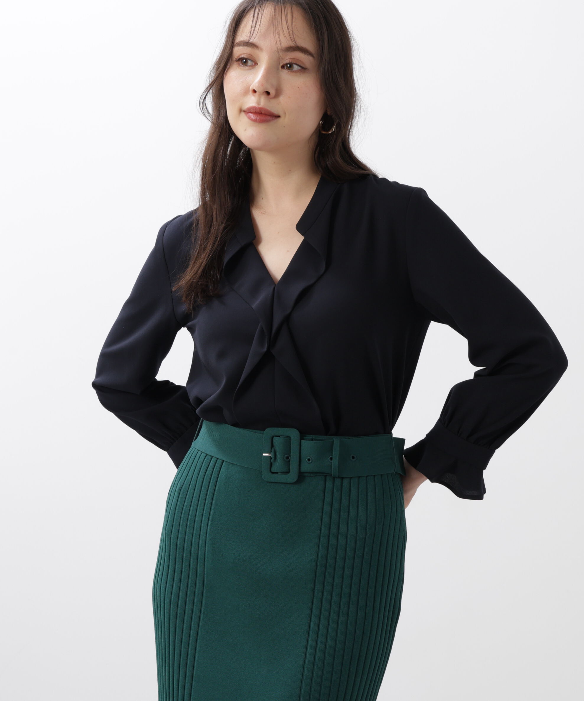  「◆バンドカラーラッフルブラウス」|シャツ・ブラウス|