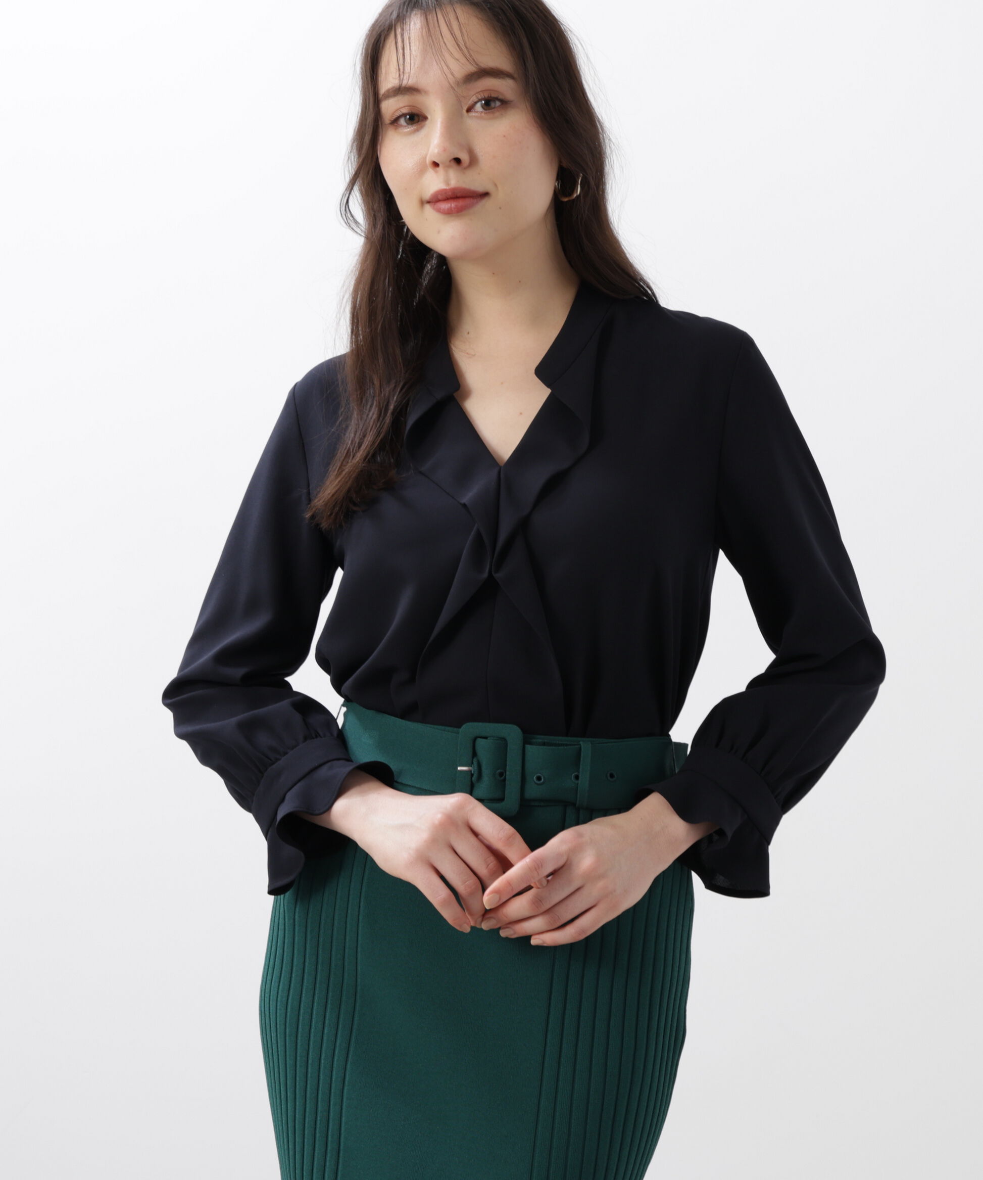  「◆バンドカラーラッフルブラウス」|シャツ・ブラウス|