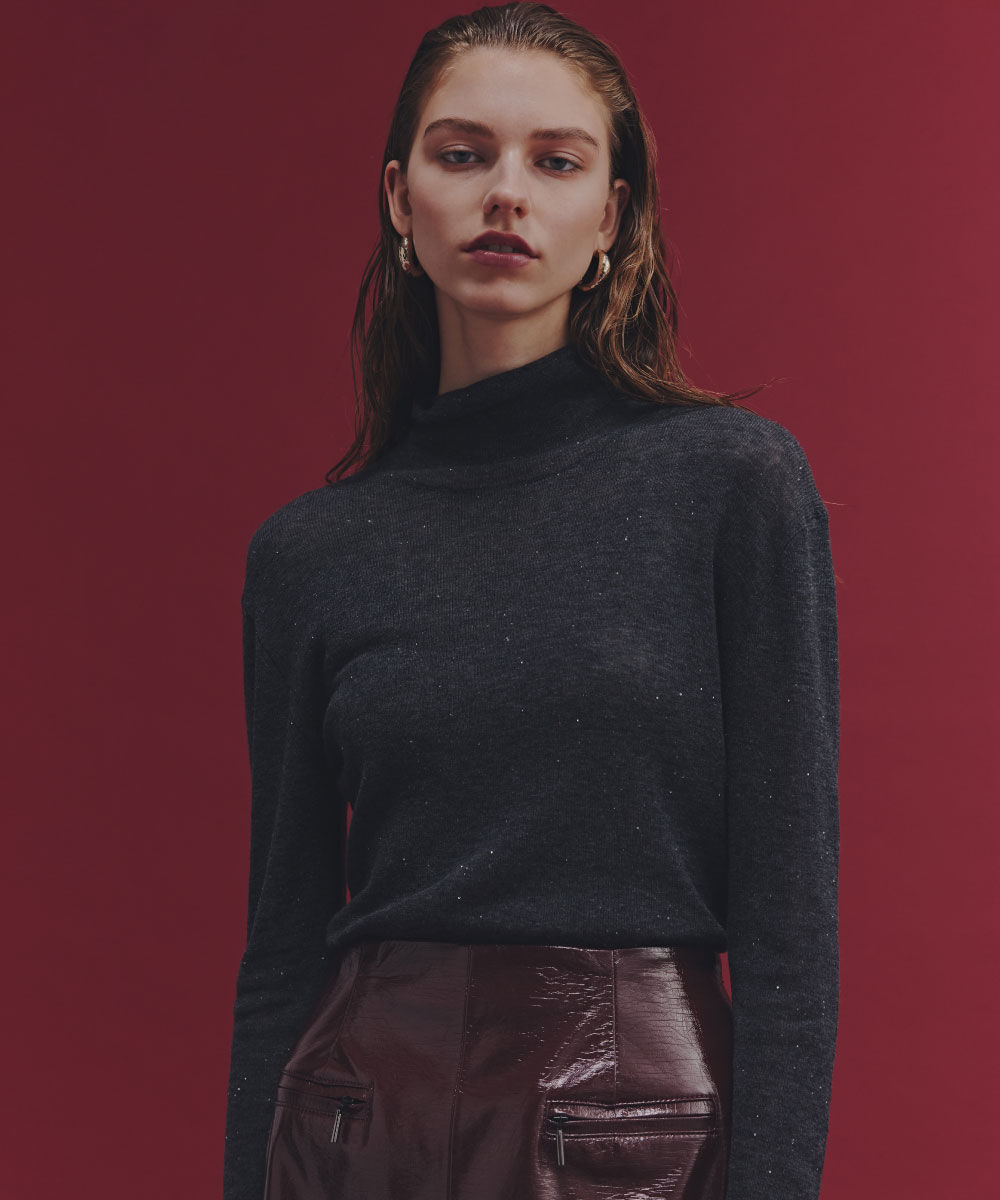  「◆スパンコールシアーモックネックプルオーバー」|ニット・セーター|グレー