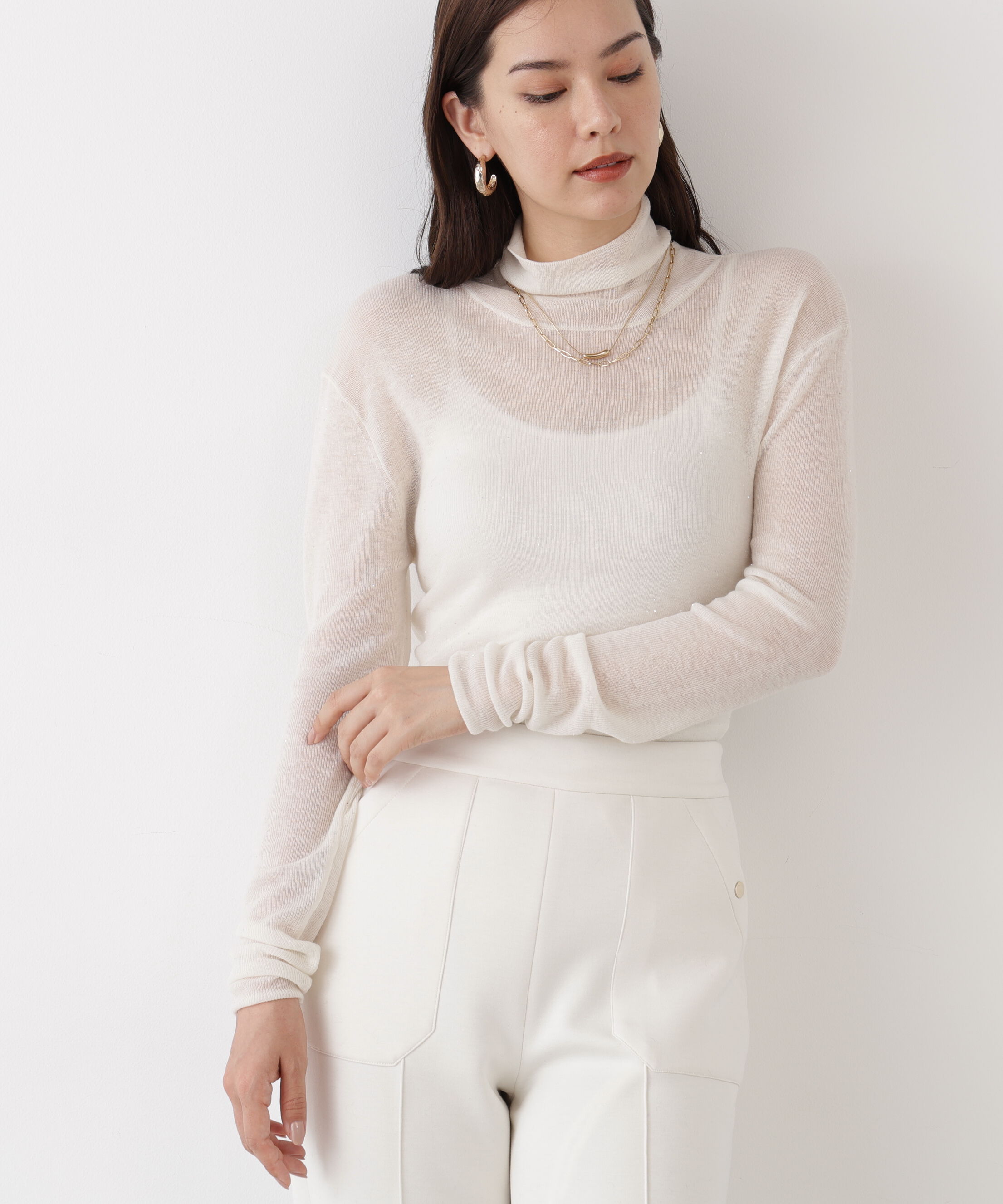  「◆スパンコールシアーモックネックプルオーバー」|ニット・セーター|