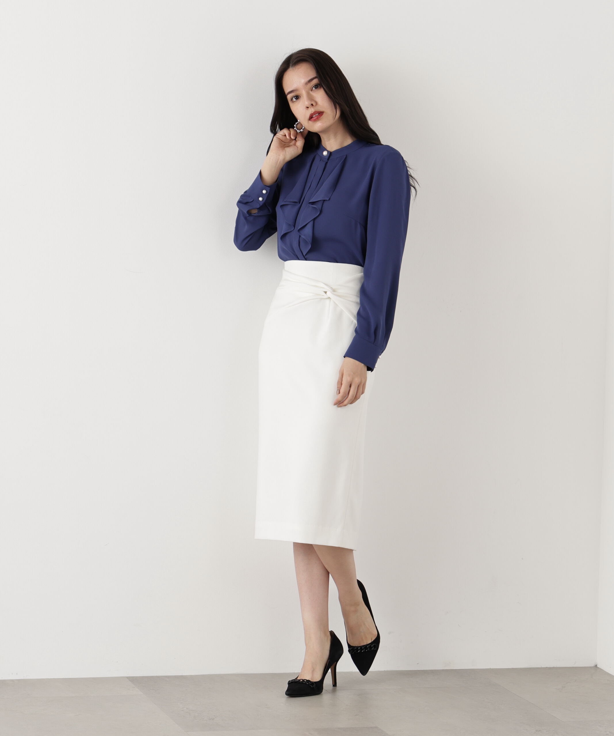  「◆フロントラッフルパール釦ブラウス」|シャツ・ブラウス|