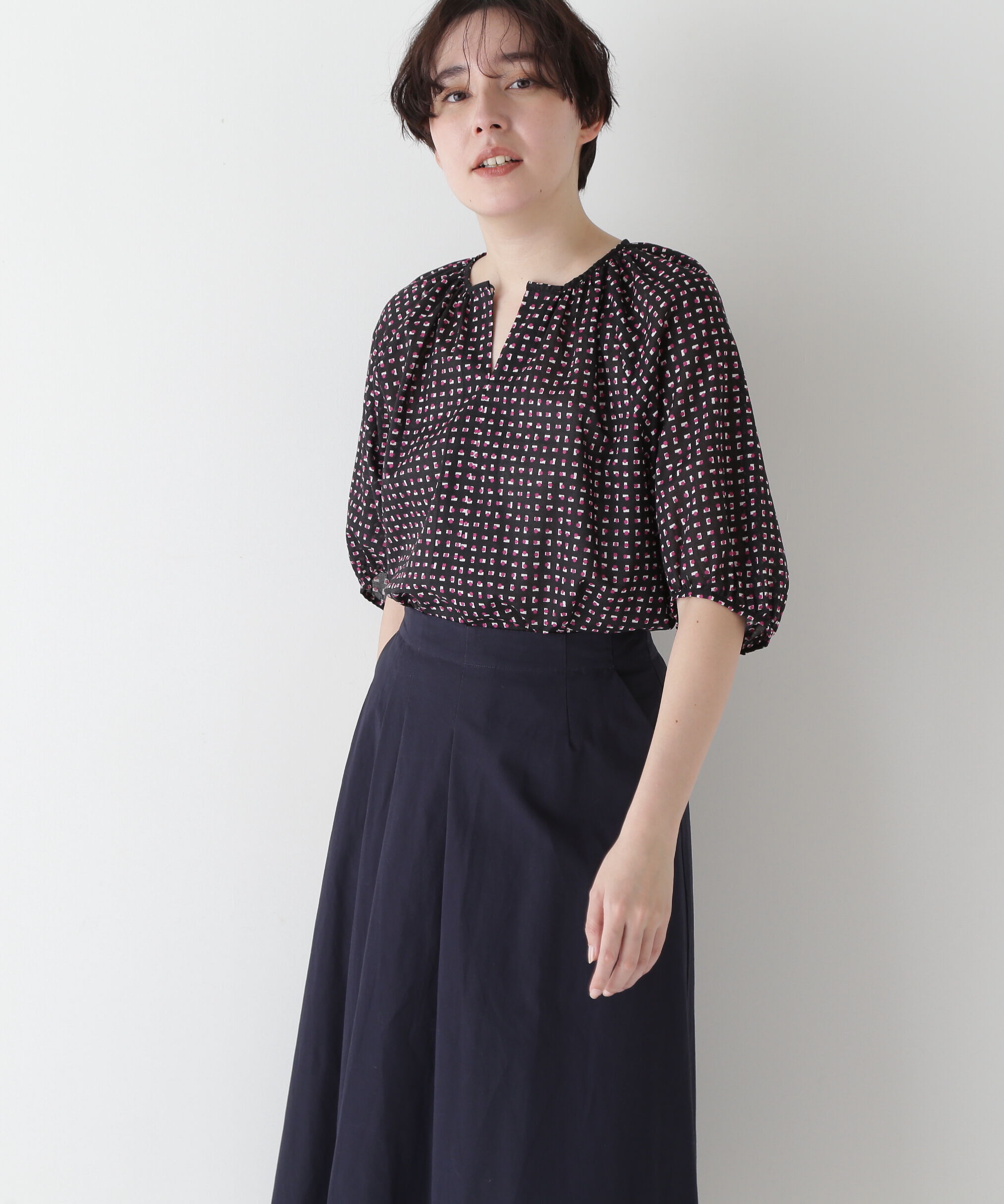  「◆プリントギャザーブラウス」|シャツ・ブラウス|