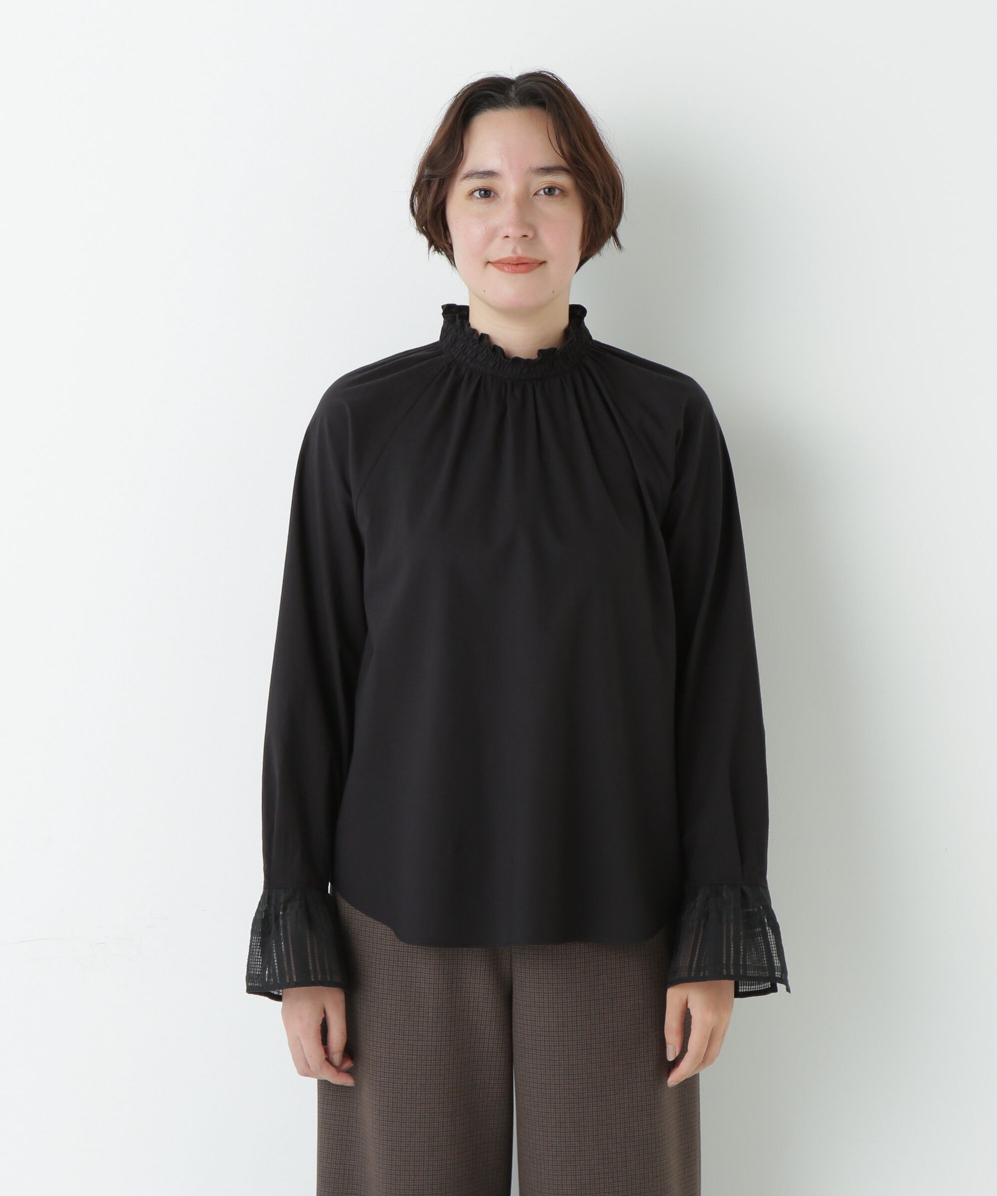  「袖チェックジャガードブラウス」|シャツ・ブラウス|