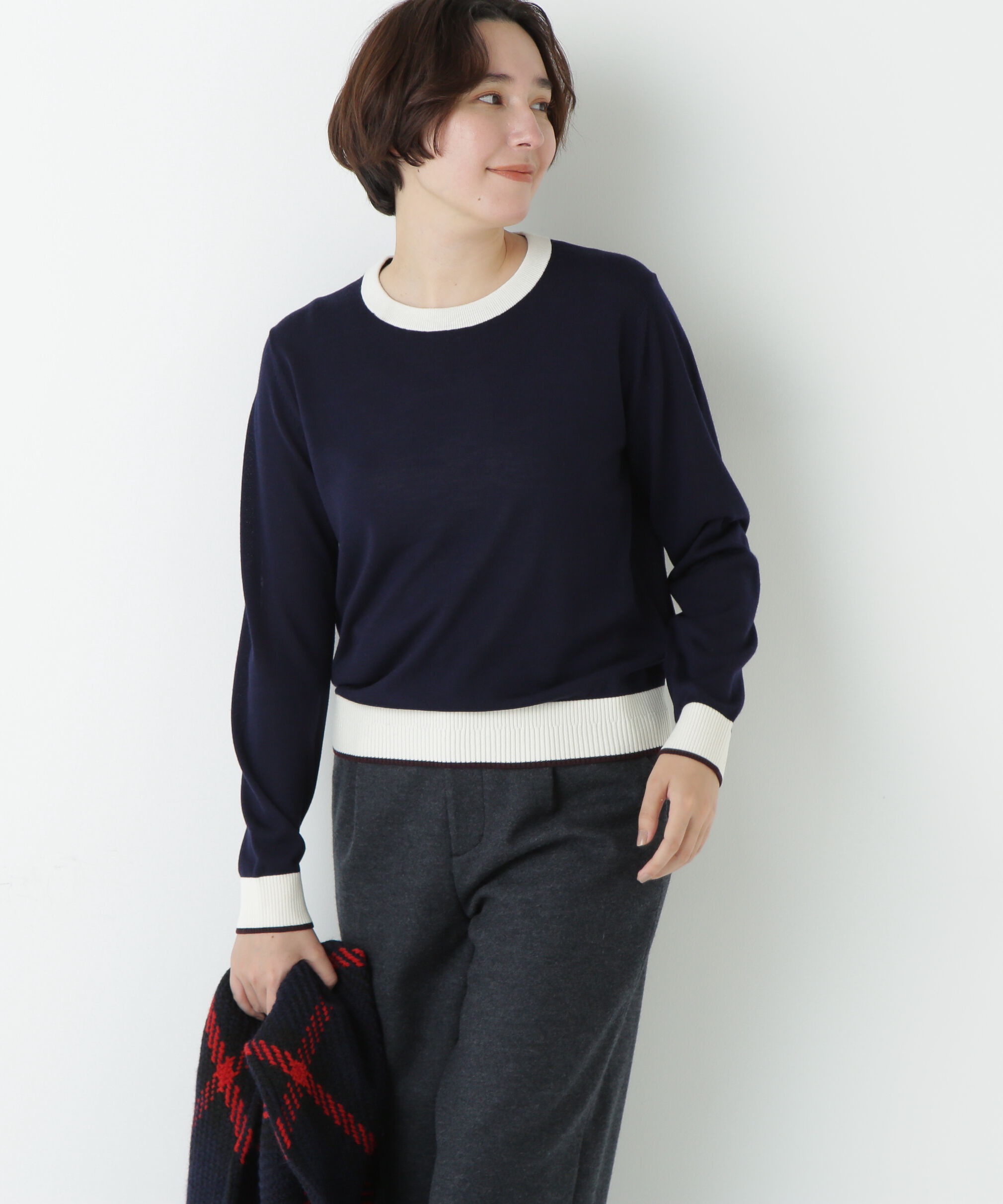  「梳毛ライン入りニットプルオーバー」|ニット・セーター|