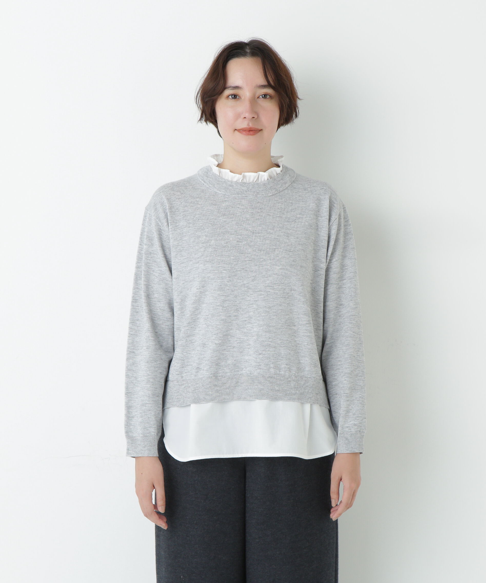  「シャツ地ドッキングプルオーバー」|ニット・セーター|