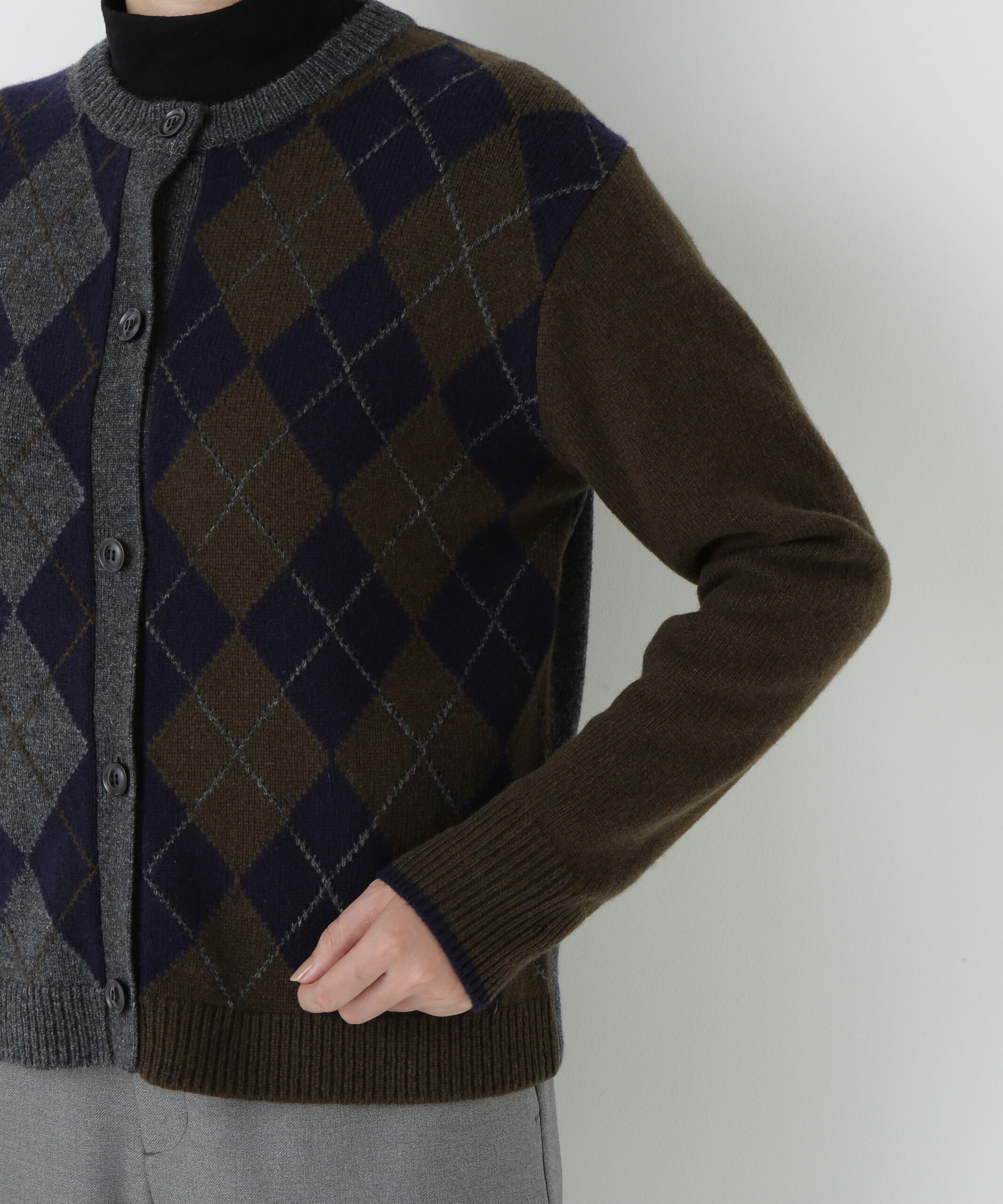 「ウールＭＩＸアーガイルクルーネックカーディガン」|ニット・セーター|
