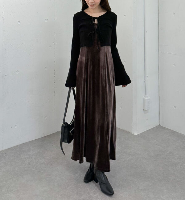 archives「ランダムリブニットカーデ&times;ベロアキャミワンピースＳＥＴ」|ワンピース|