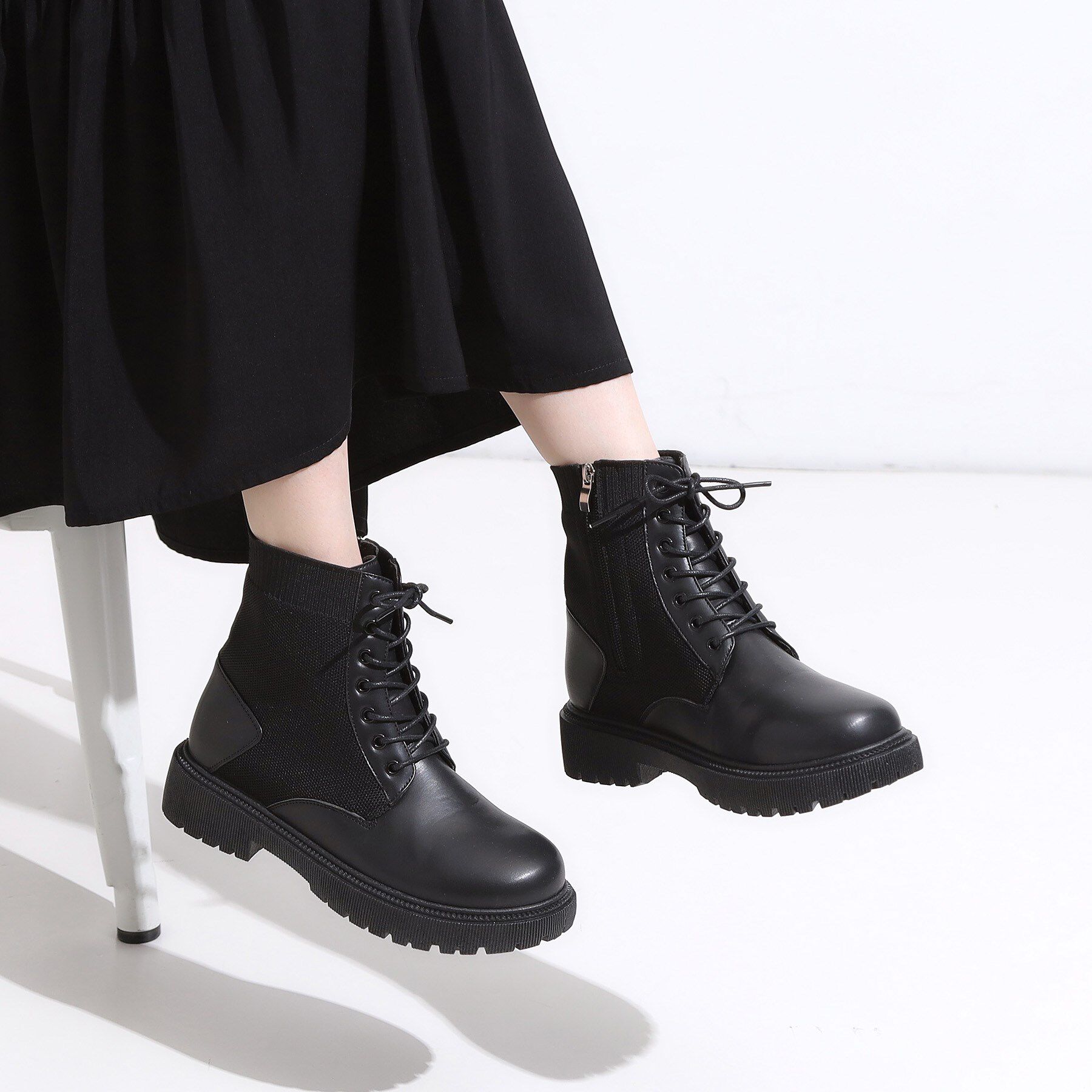 SHOO･LA･RUE「ニットレースアップブーツ」|ショートブーツ|