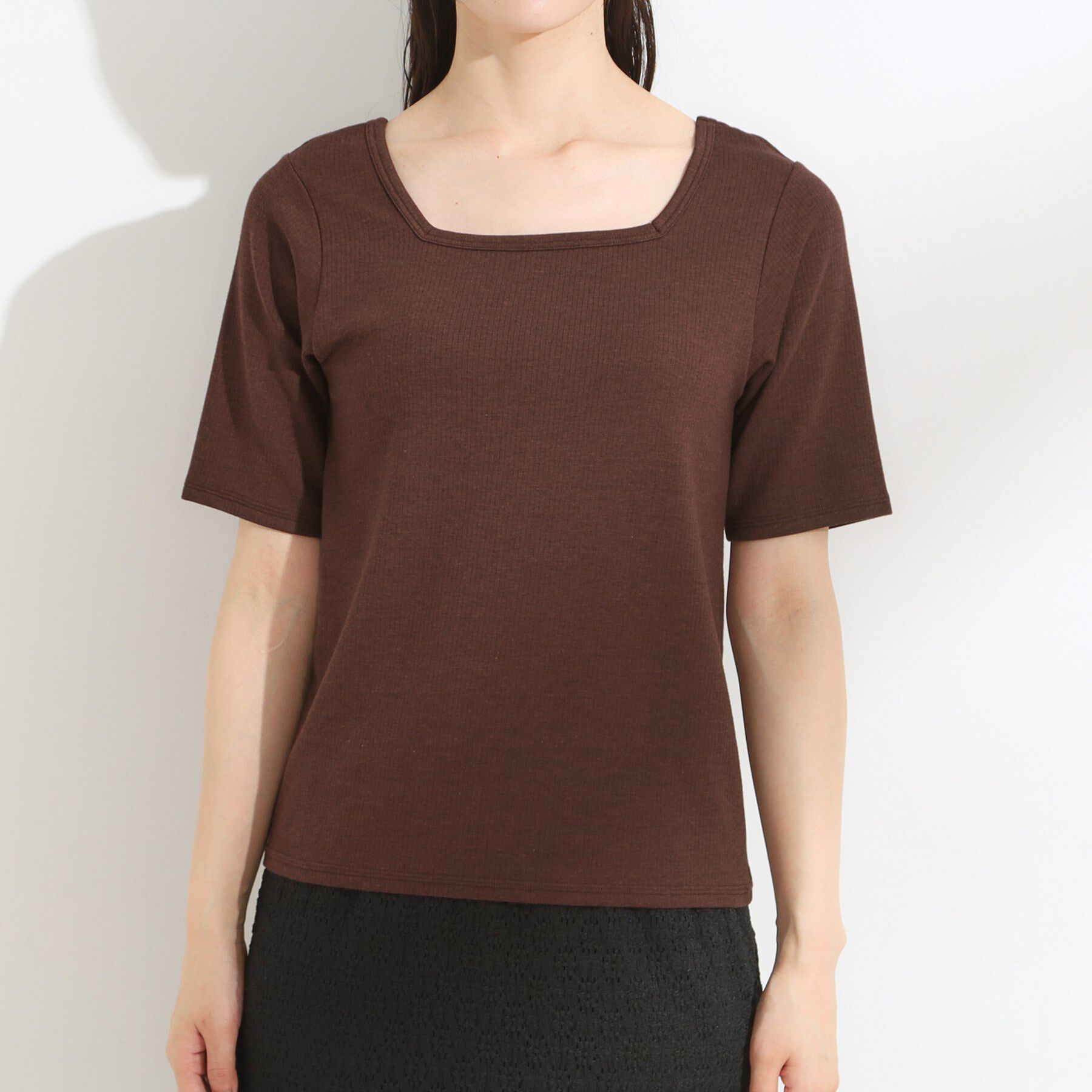 SHOO･LA･RUE「【S-LL/ひんやり/前後2WAY】シンプルだから使いやすい テレコTシャツ」|Tシャツ・カットソー|