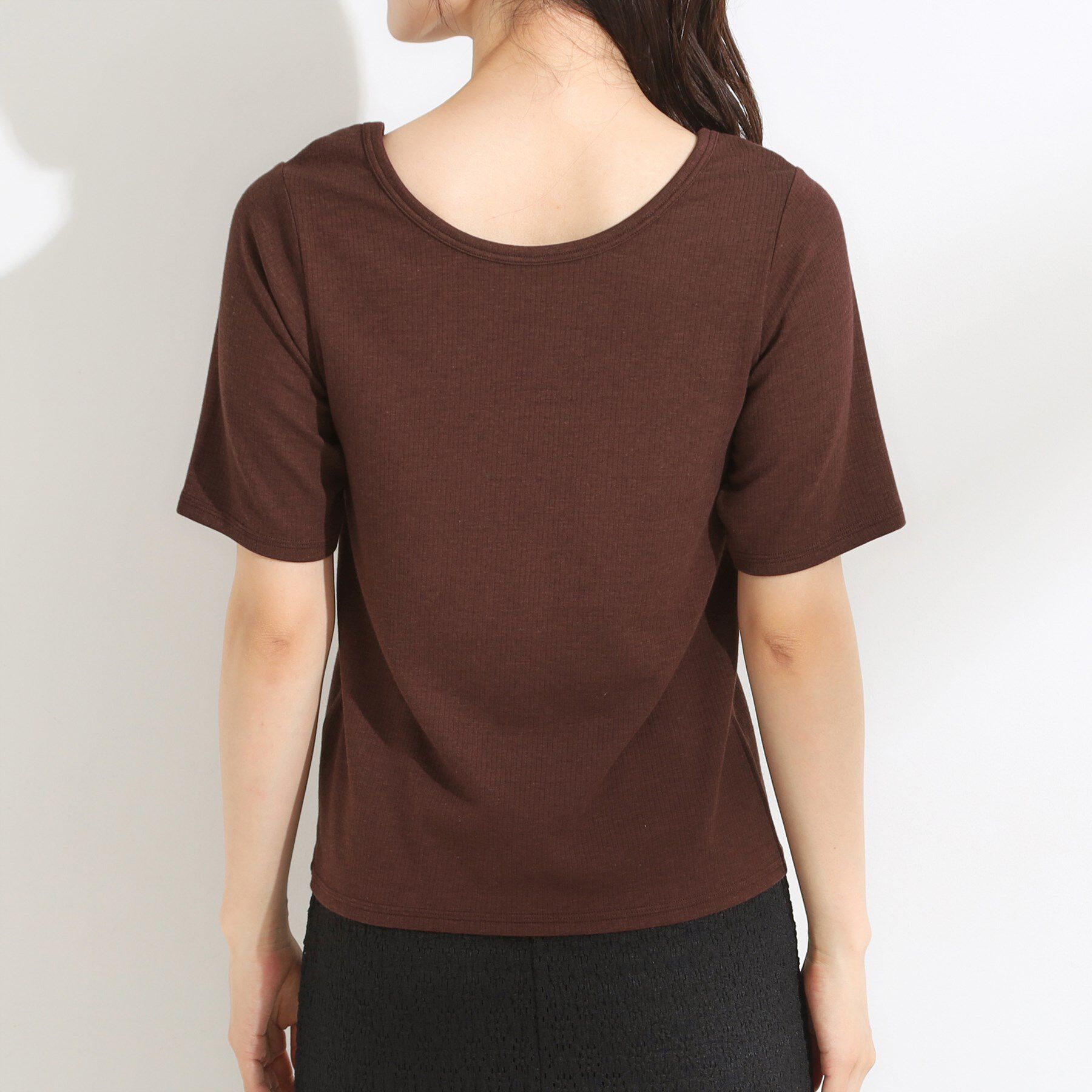 SHOO･LA･RUE「【S-LL/ひんやり/前後2WAY】シンプルだから使いやすい テレコTシャツ」|Tシャツ・カットソー|