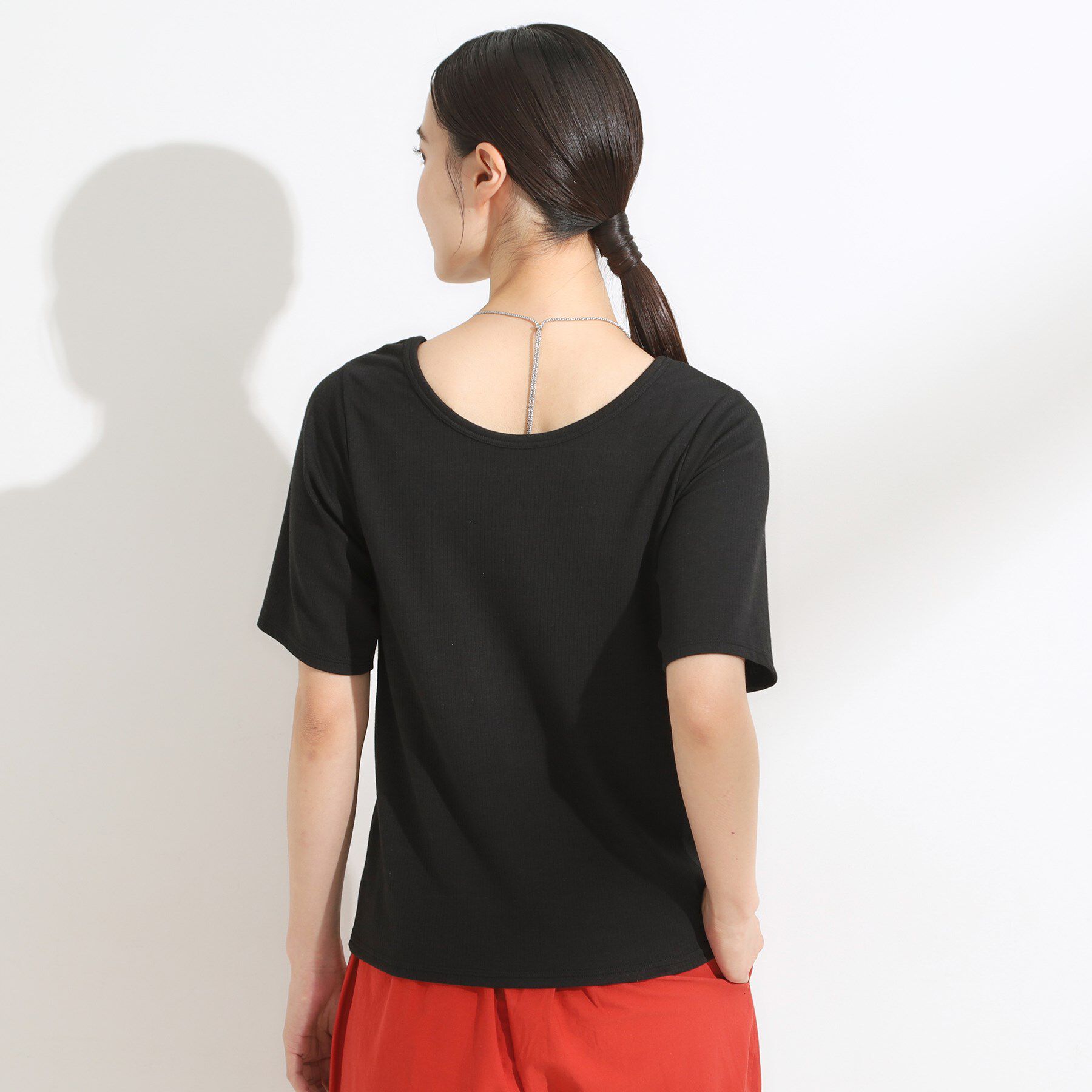 SHOO･LA･RUE「【S-LL/ひんやり/前後2WAY】シンプルだから使いやすい テレコTシャツ」|Tシャツ・カットソー|