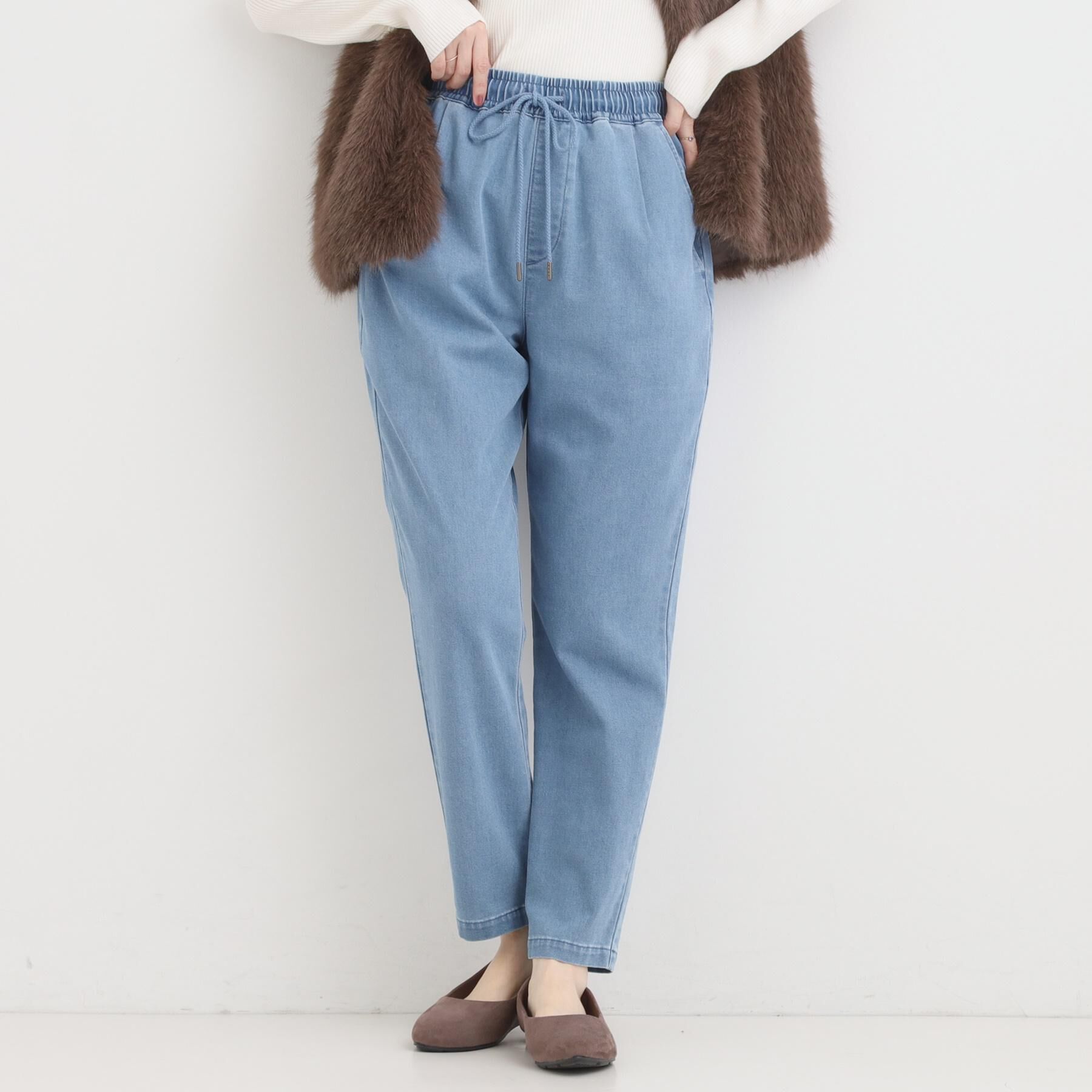 SHOO･LA･RUE「【SS-LL/美脚シルエット】デニムイージーテーパードパンツ」|デニム|ブルー(092)