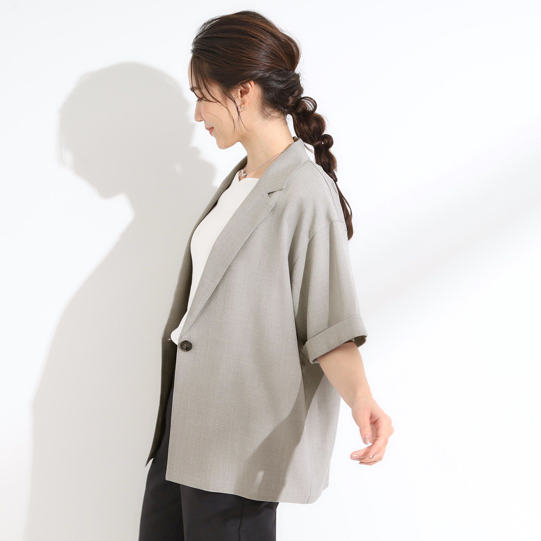 SHOO･LA･RUE「【S-LL/セットアップ可/洗濯後しわになりにくい】5分袖テーラードジャケット」|テーラードジャケット|