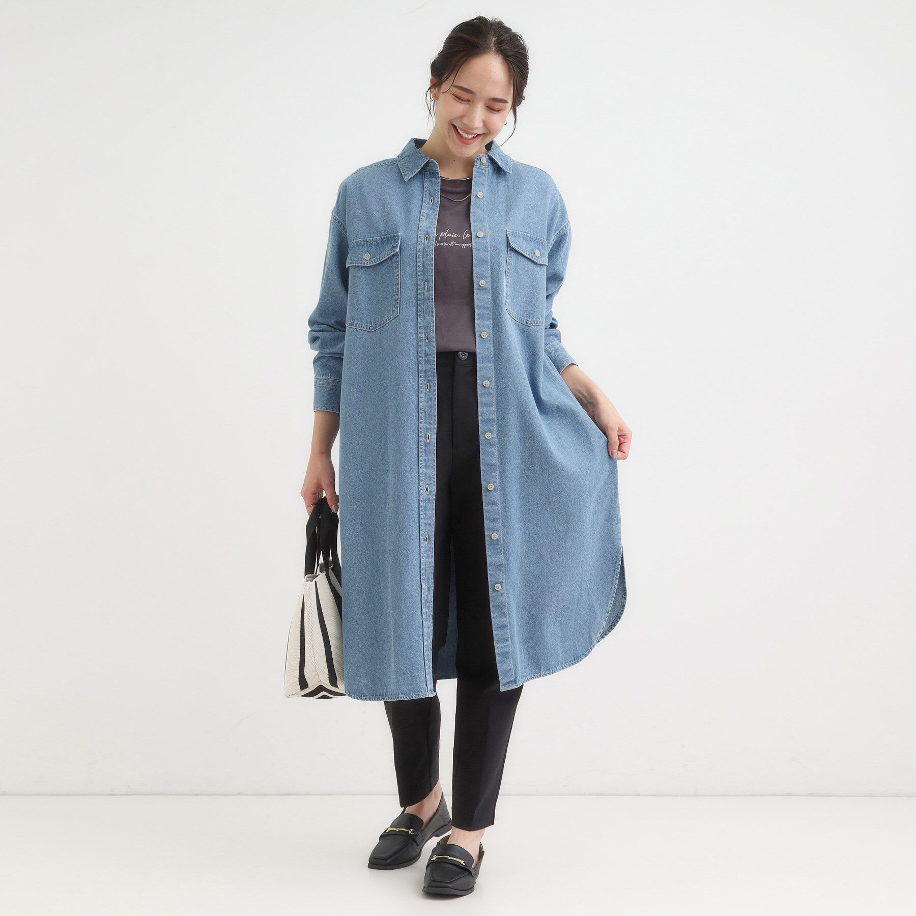 SHOO･LA･RUE「【S-LL】ロングシーズン活躍 デニムシャツワンピース」|ワンピース|