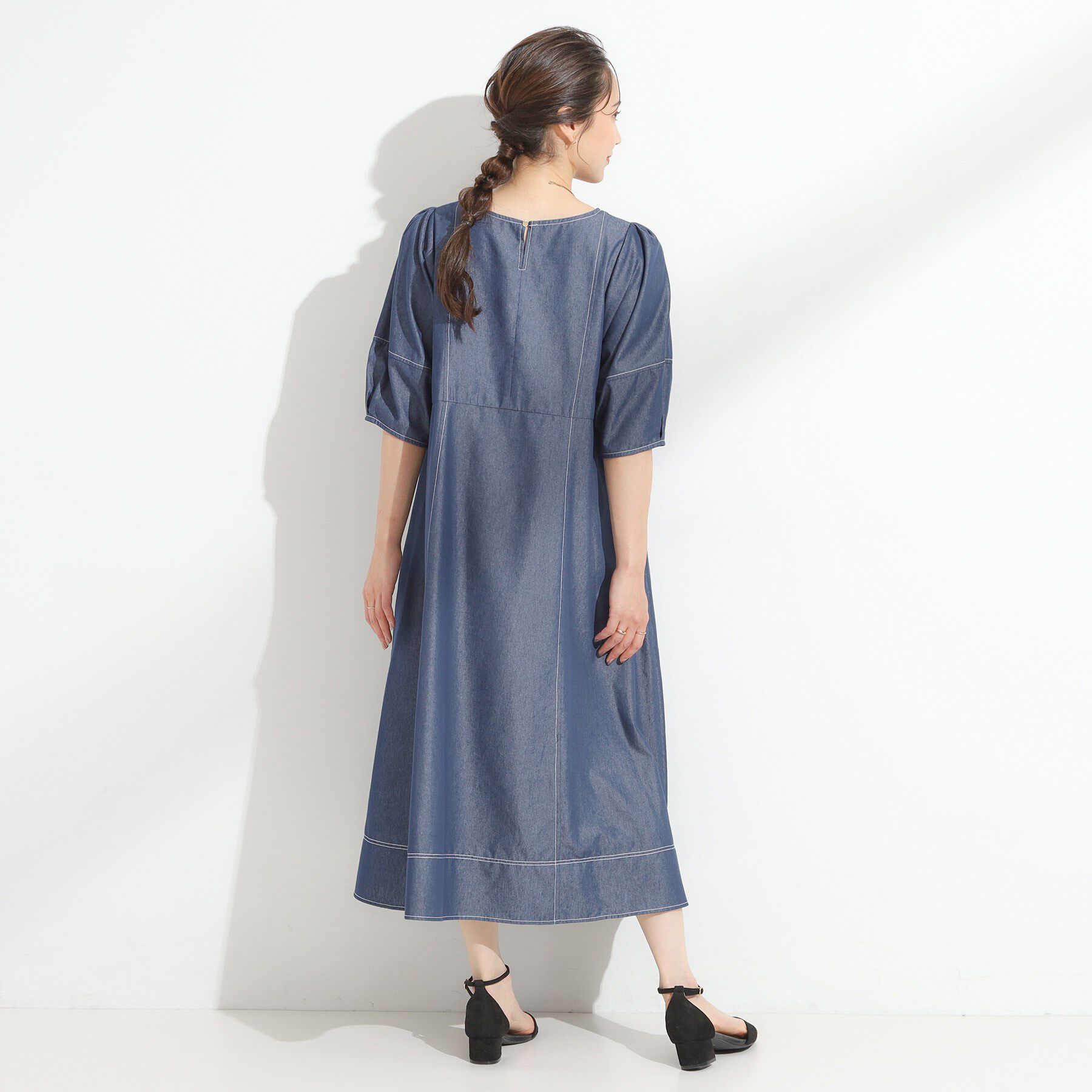 SHOO･LA･RUE「【S-LL】配色ステッチがアクセント デニムワンピース」|ワンピース|