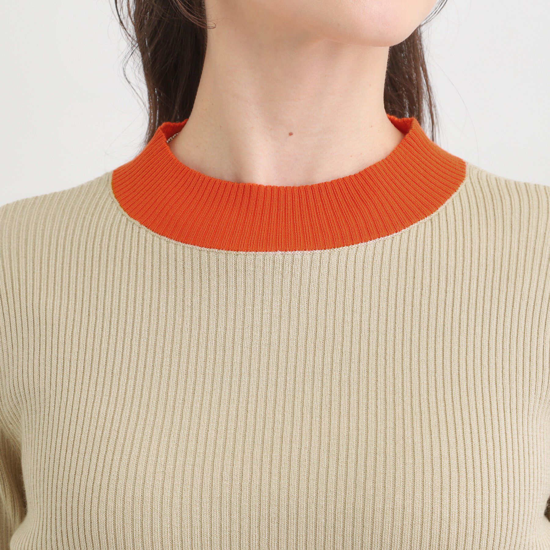 SHOO･LA･RUE「【洗濯機可/S-LL】配色使いがアクセント リブハイネックインナー」|ニット・セーター|