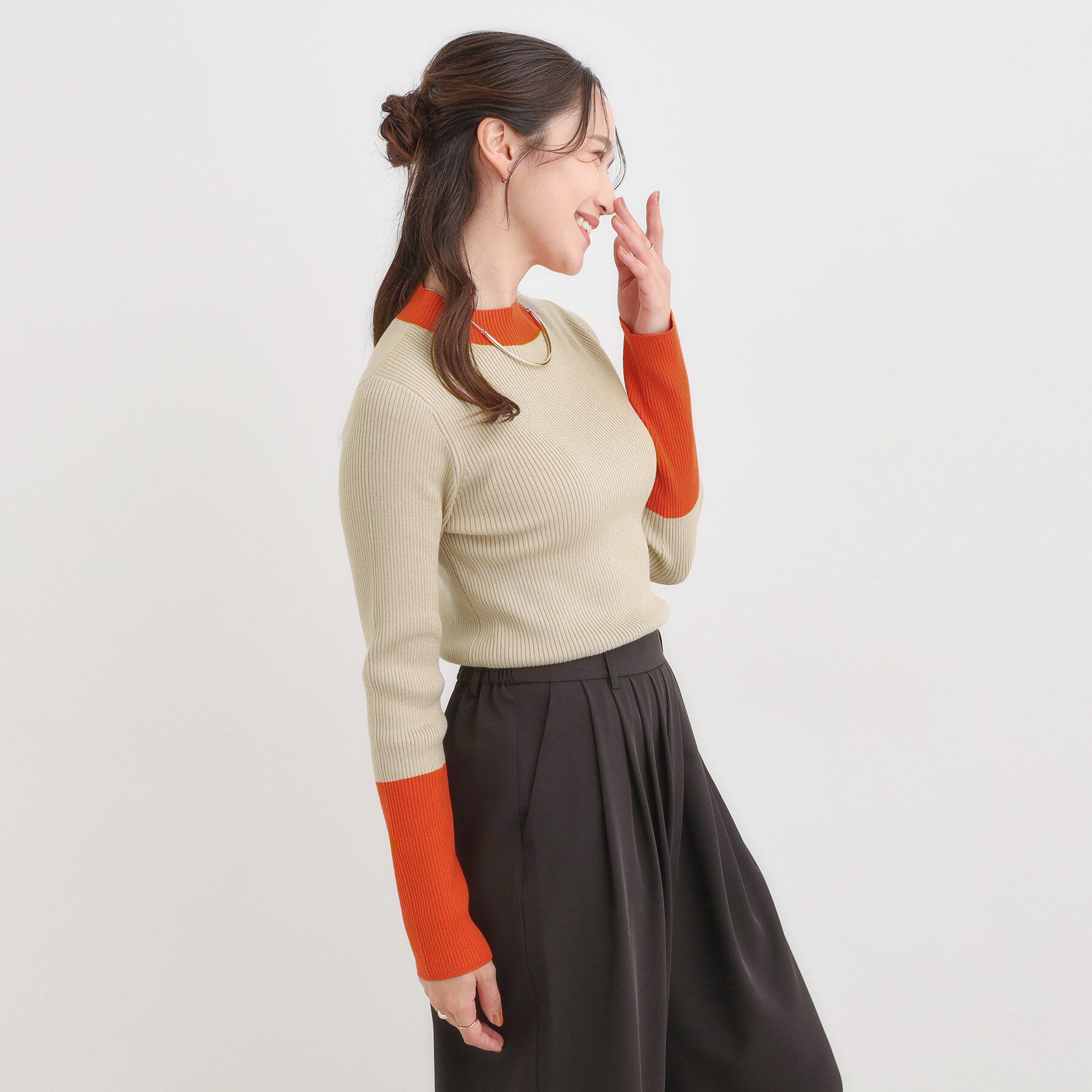 SHOO･LA･RUE「【洗濯機可/S-LL】配色使いがアクセント リブハイネックインナー」|ニット・セーター|